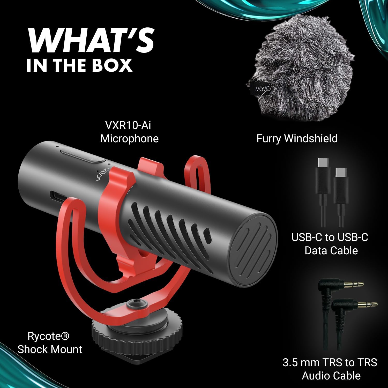 Movo VXR10-AI Shotgun Microphone with AI Noise Cancellation - Camera Microphone for DSLR, Smartphone & Computer - Supercardioid On-Camera Mic with 3.5mm & USB-C Cables