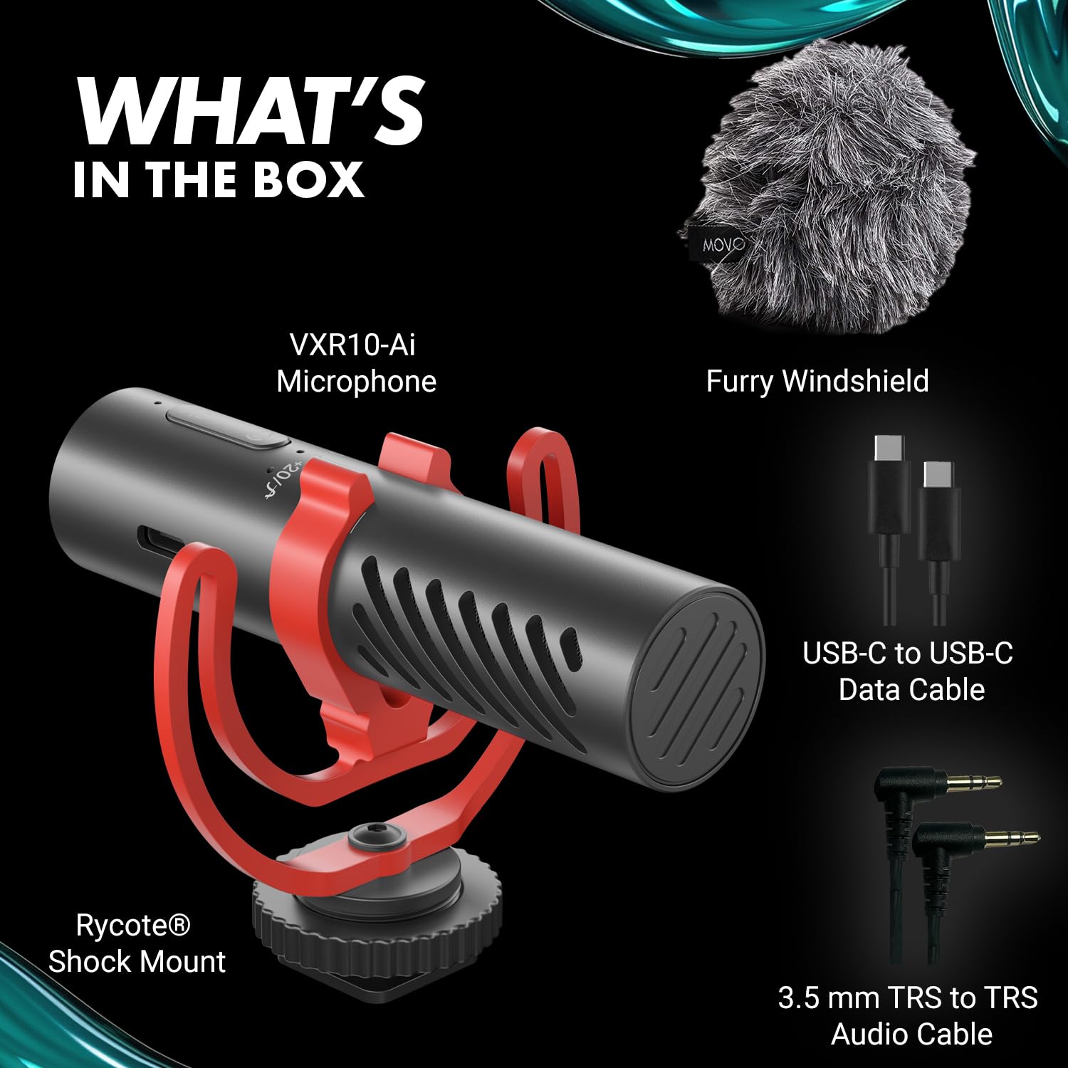 Movo VXR10-AI Microfono Shotgun con Cancellazione del Rumore AI - Microfono per Fotocamera per DSLR, Smartphone e Computer - Microfono Supercardioide per Fotocamera con Cavi da 3,5mm e USB-C