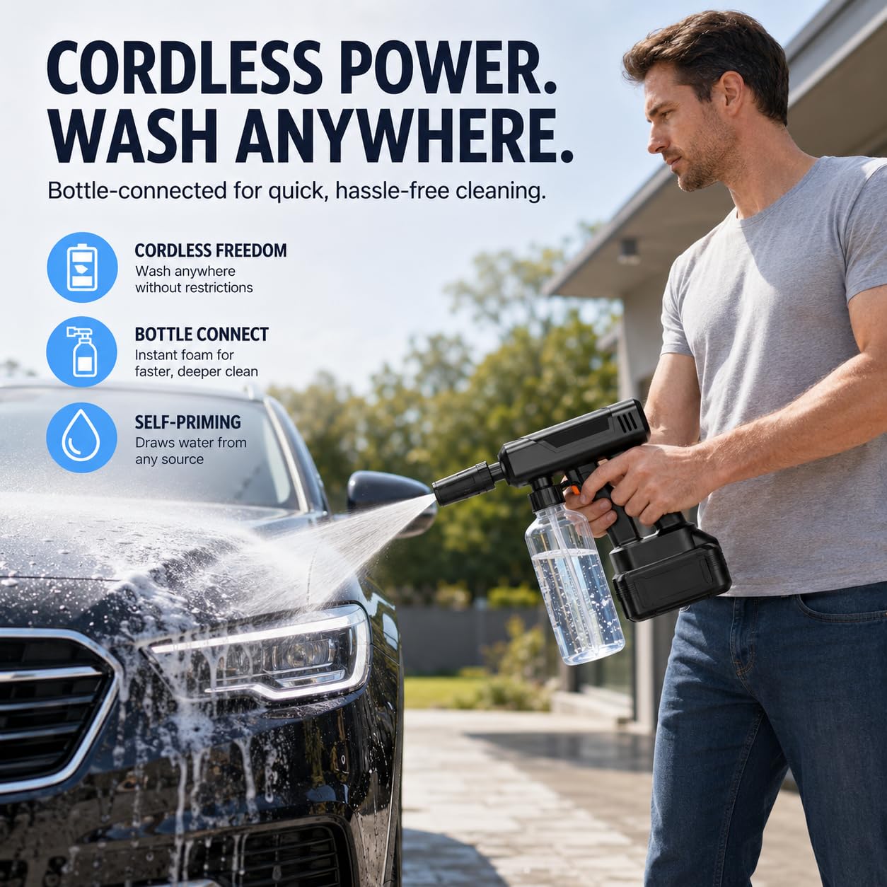 Idropulitrice senza fili, pulitore per auto pieghevole con ugello 5-in-1