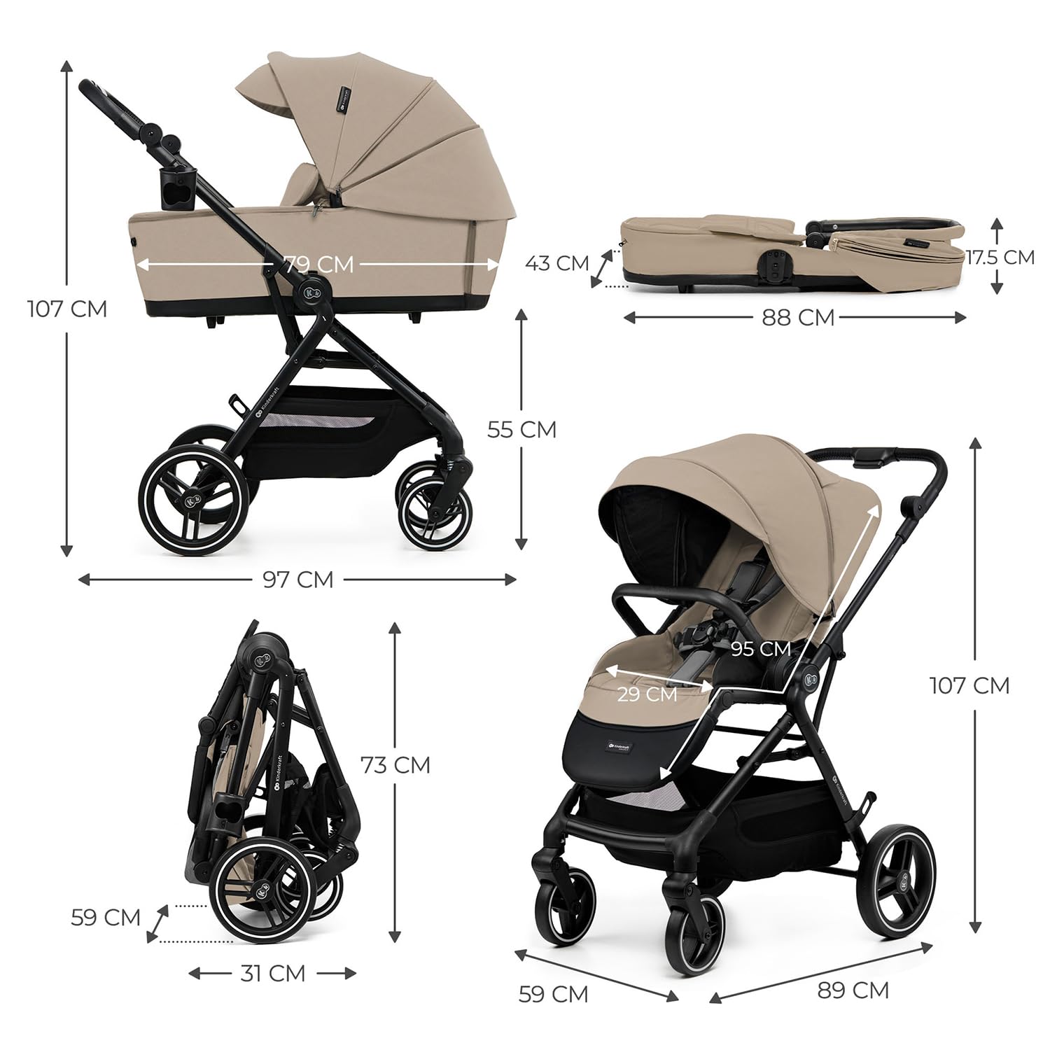 Cochecito 2 en 1 Yoxi Sand Beige Kinderkraft