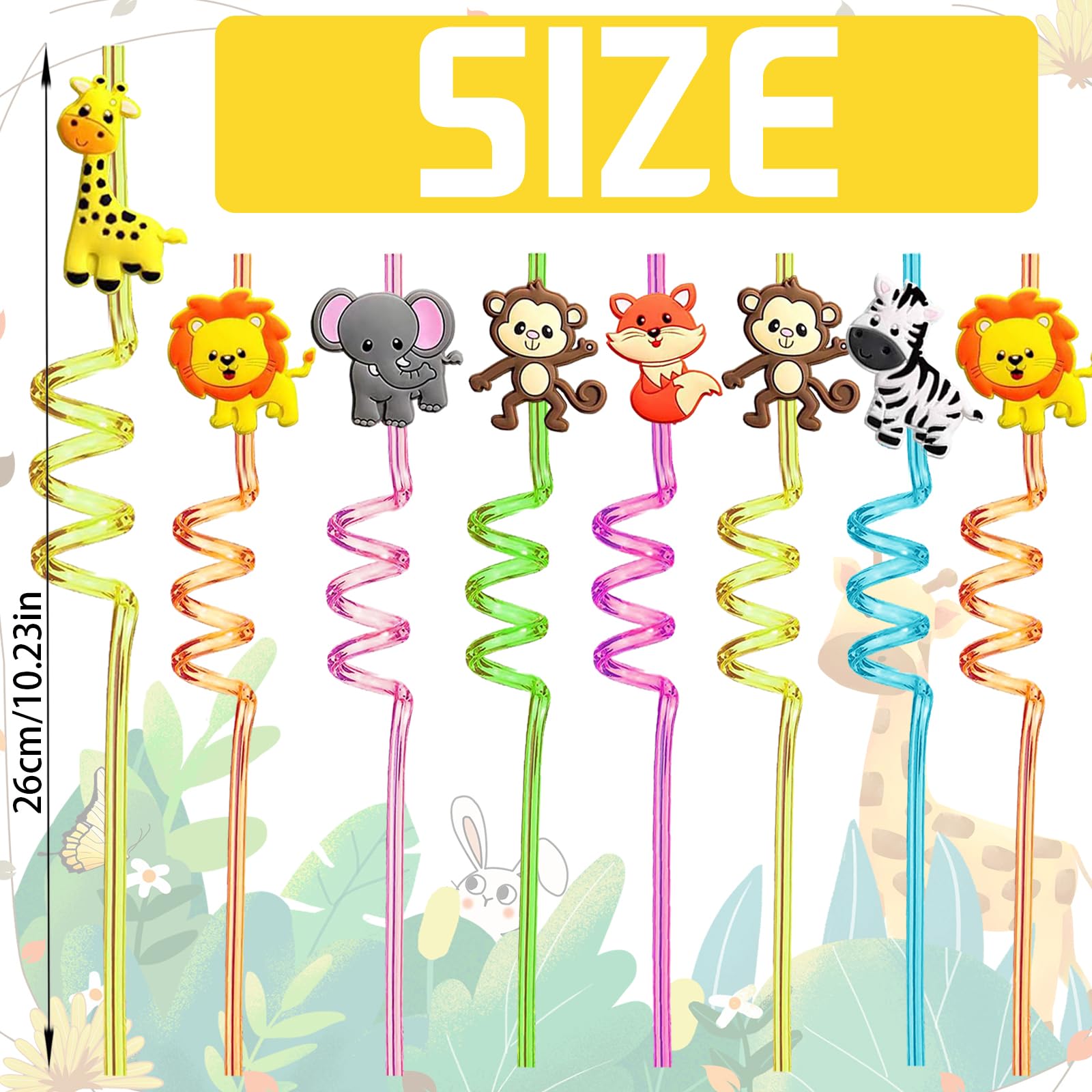 YOUYIKE Pajitas Reutilizables Niños, 8 Piezas Animales, Pajitas Fiesta En Espiral, Plástico Reutilizable, Reutilizable, 25.5-27cm x 0.5cm, 8 Count