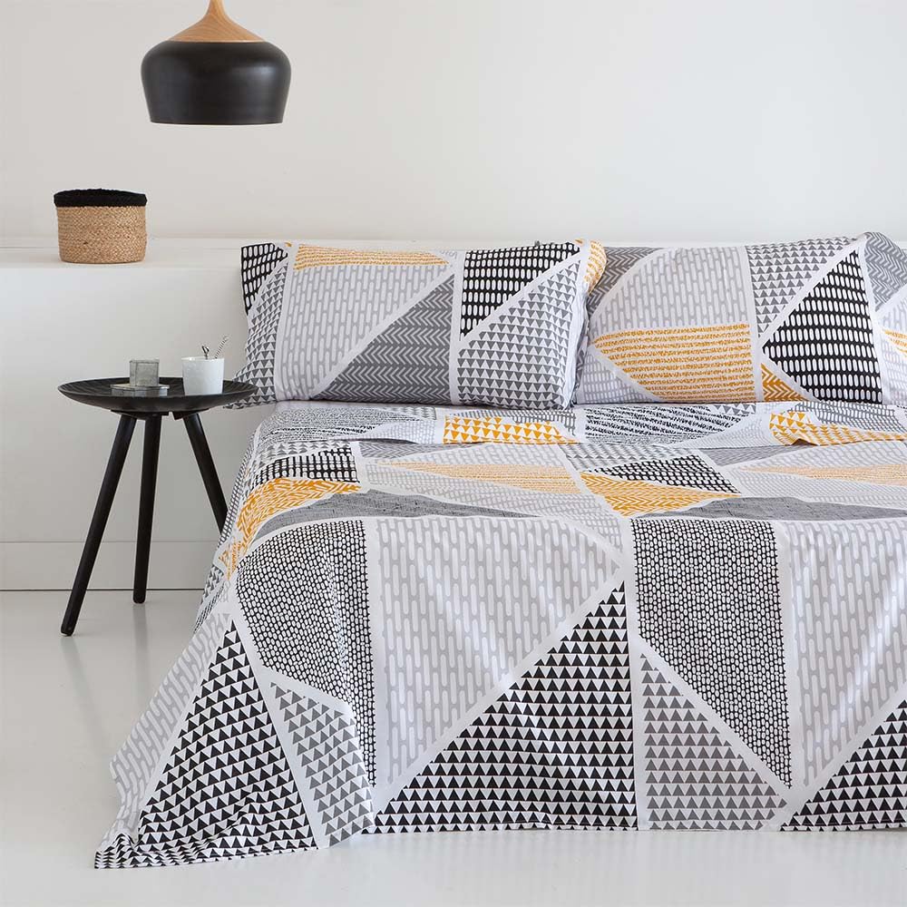 COTTON ARTean Zestaw pościeli Geka, 200 x 190/200 cm, 50% bawełna, 50% poliester, szary i kolor musztardowy