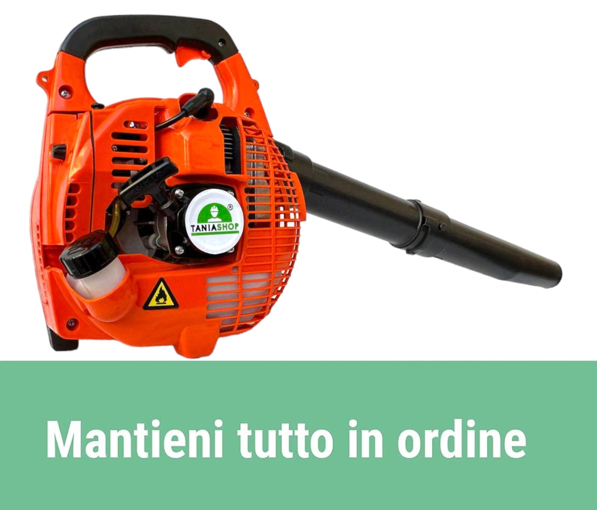 Soffiatore a scoppio 25.4CC con motore 2 Tempi Potenza 0.65kW Soffiatore da giardino per manutezione spazi esterni leggero e portatile, per la cura del prato, detriti e pulizia del cortile
