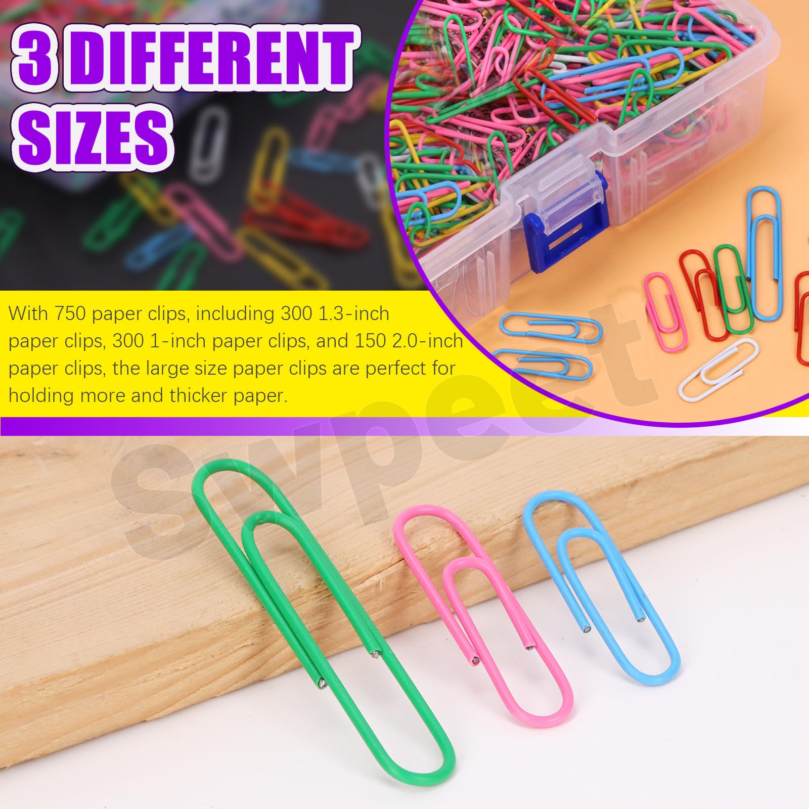 Swpeet 750Pcs 1.1/1.3/2 Inch Coloured Paper Clips Assorted Sizes Small, Medium and Large - Image 3