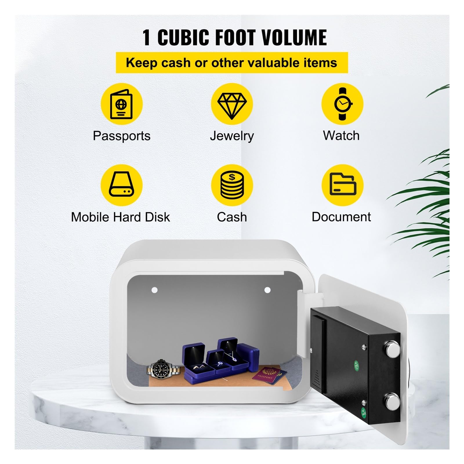 Coffre-fort à empreintes digitales pour clés - 0,5 m³ - Boîte de dépôt cachée avec 2 clés - Rangement sécurisé de l'argent pour la maison et le bureau - Idéal pour la location (blanc)