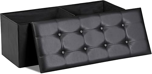 SUPER DEAL Banco Otomán de Almacenamiento Plegable de 43 Pulgadas, Baúl de Almacenamiento de Cuero Sintético Banco para Zapatos con Divisor Asiento