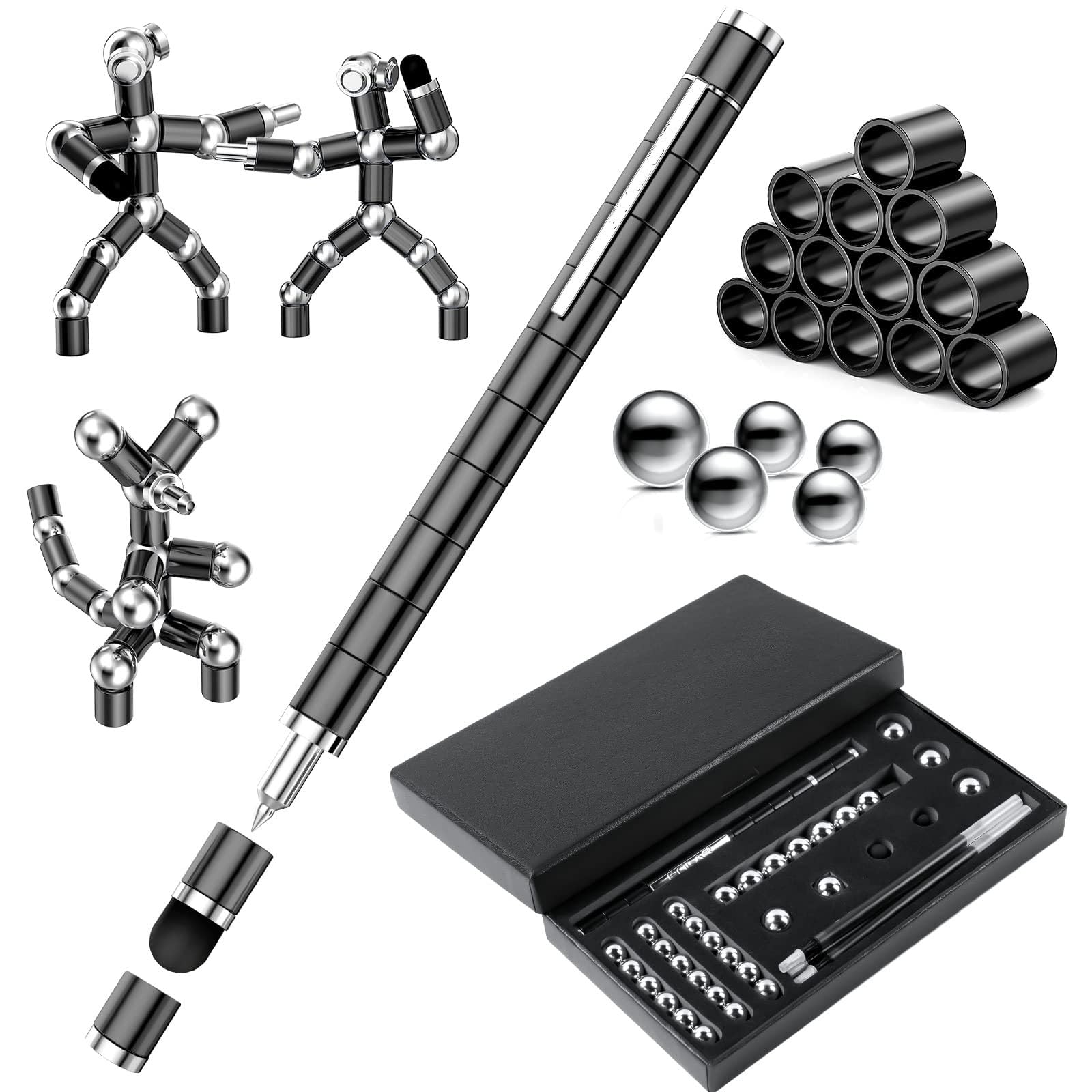 OSDUE Magnetic Fidget Pen, Stressabbau Druckkugelschreiber, Lustig Multifunktions Magnetstift, Vatertagsgeschenk für Papa, Geschenke für Männer, Ideales Geschenk für Kinder (Schwarz)