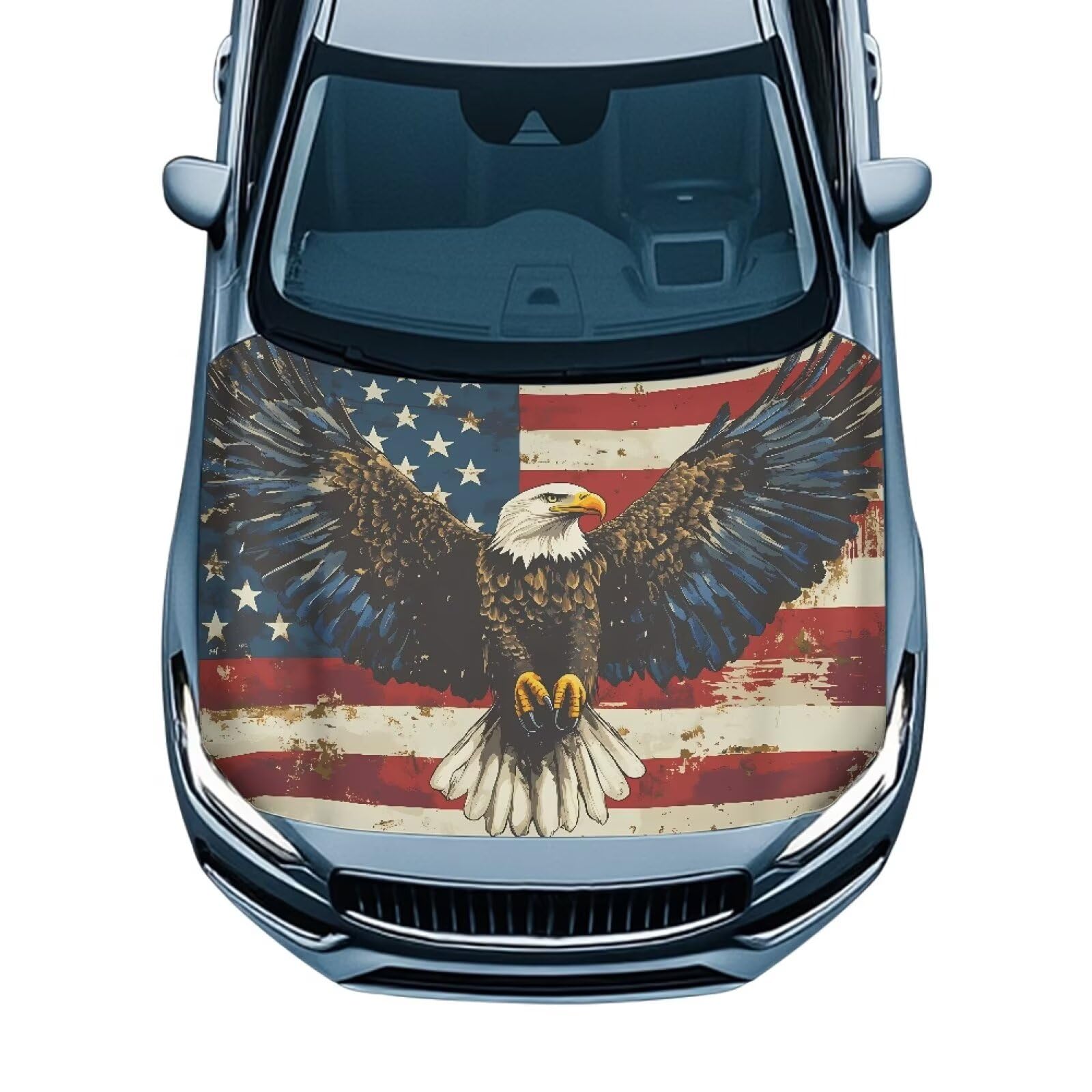 Eagle American Flag Car Hood Cover Weatherproof Automotive Exterior Accessories Universal Fit Hood Covers for Cars, Trucks, SUV, or Van Full Coverage 4th of July Decor