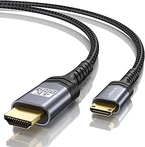 JSAUX Mini HDMI to HDMI Cable 10FT, [Aluminum Shell, Braided] High Speed 4K 60Hz HDMI 2.0 Cord, Compatible with Camera, Camcorder, Tablet and Graphics/Video Card, Laptop, Raspberry Pi Zero W -Grey