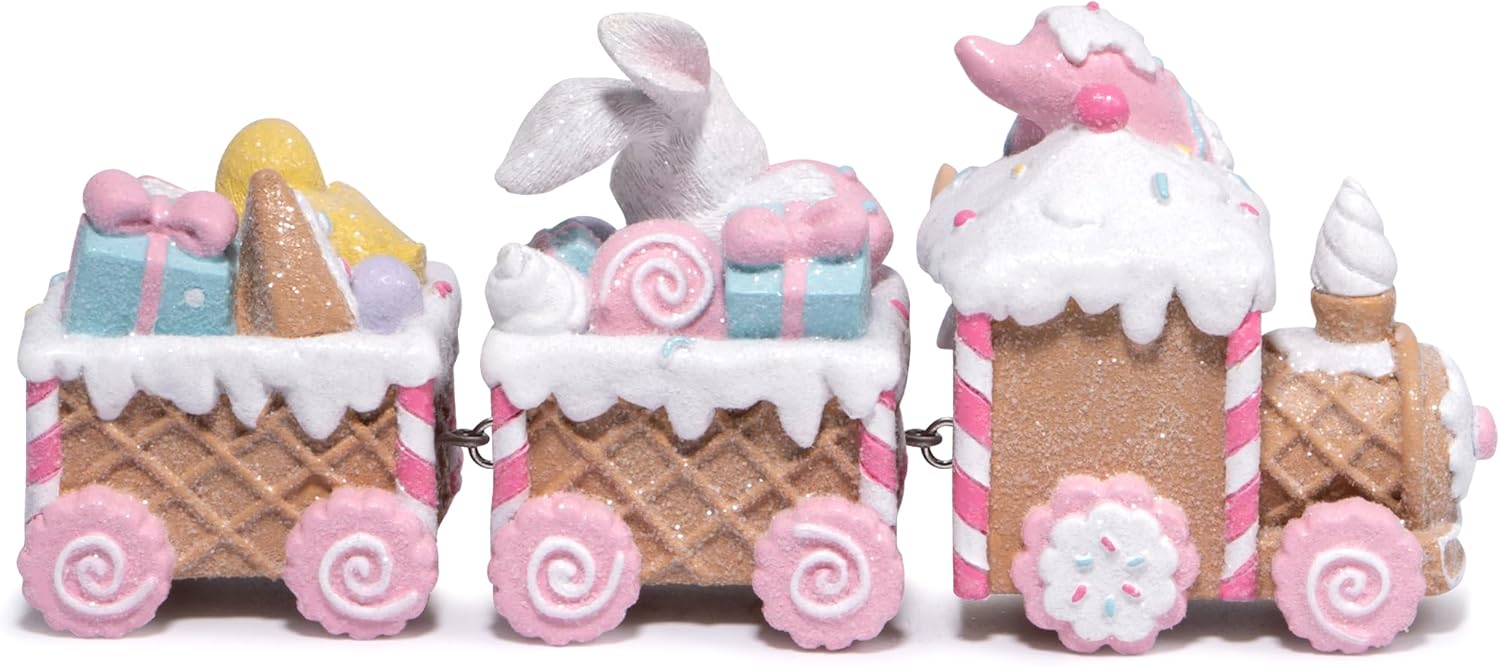 Hodao Easter Bunny Train Figurine - Exquisite Resin Easter Home Decoration, Colorful Easter Bunny and Train Design, 9.2 Inches Long (Easter Train 2) - Image 6