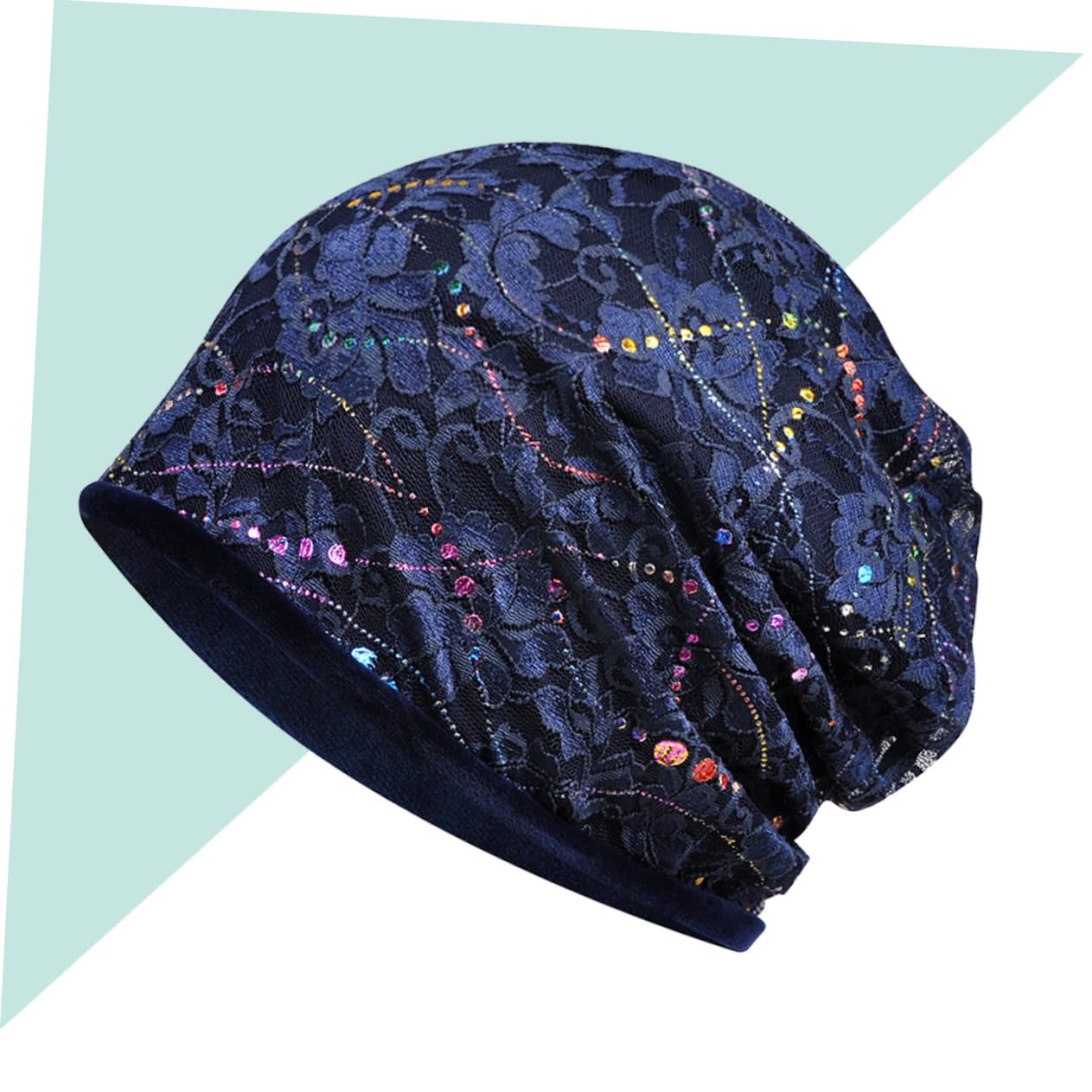 2piezas Turbante De Encaje Transpirable Para Mujer Gorro Flexibles y Práctico Para Uso Diario Sombrero De Moda Diseño Hollow Color Azul