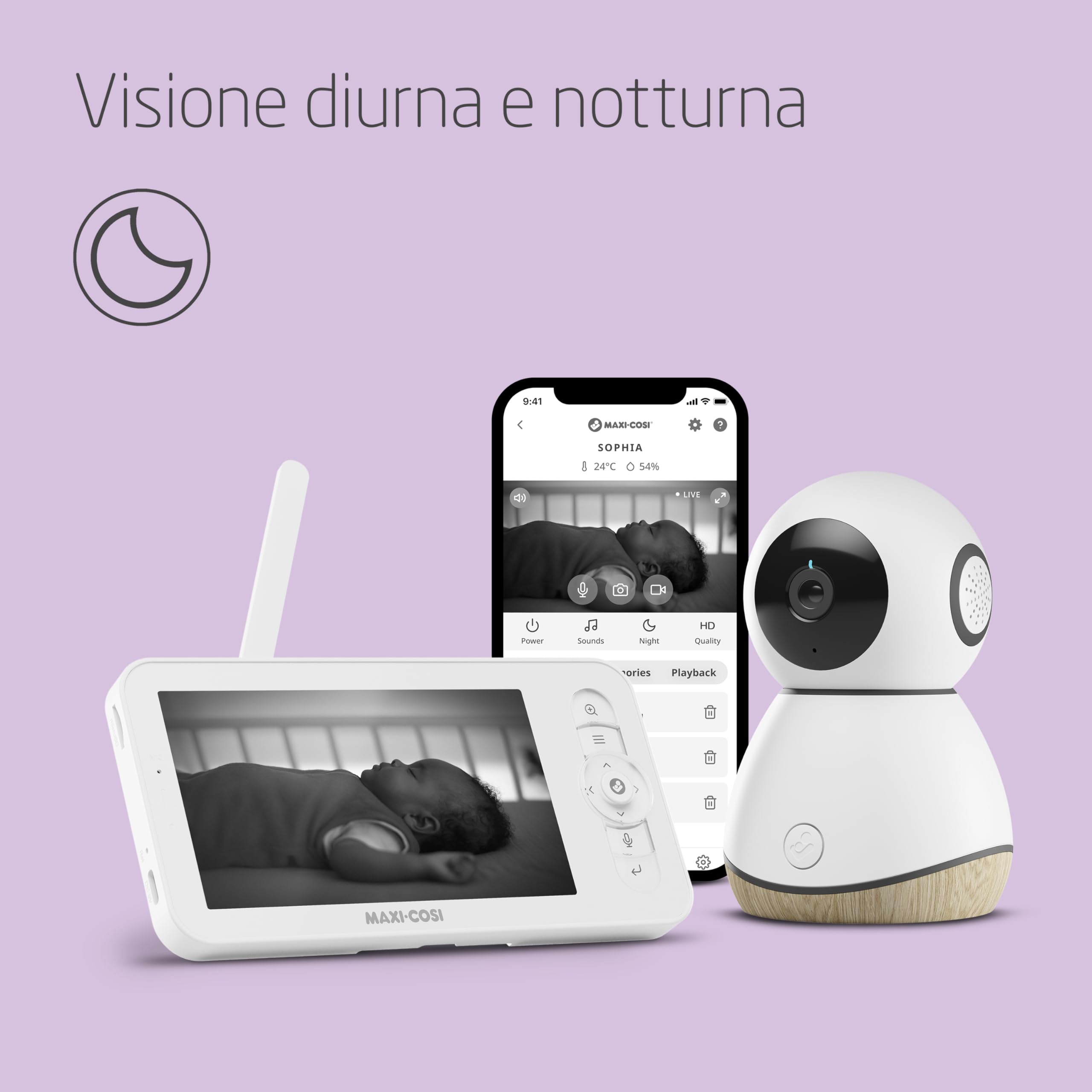 Maxi-Cosi See Pro Video Baby Monitor WiFi HD, Visione Notturna, Rilevamento Movimento, Termometro Igrometro