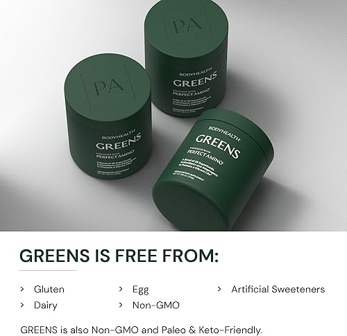Miniatura 5 de BodyHealth Verdes mejorados con PerfectAmino - Superalimento diario en polvo de batido de manzana verde con verduras, frutas, antioxidantes,