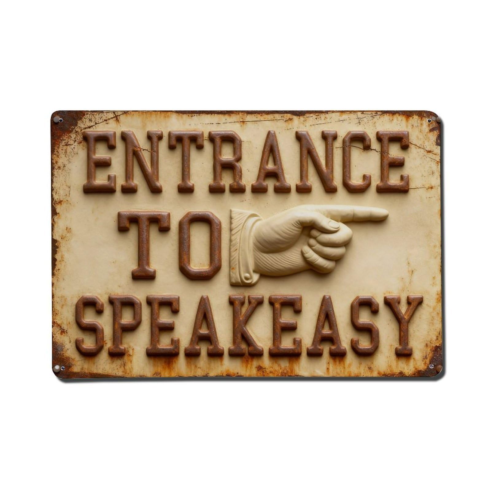 Iageret Vintage Entrance To Speakeasy Sign With Hand Pointing Metal Tin Sign Retro Wall Decor, Bar Garage Cafe Kitchen Home Wall Art Poster Decoration 8X12inches