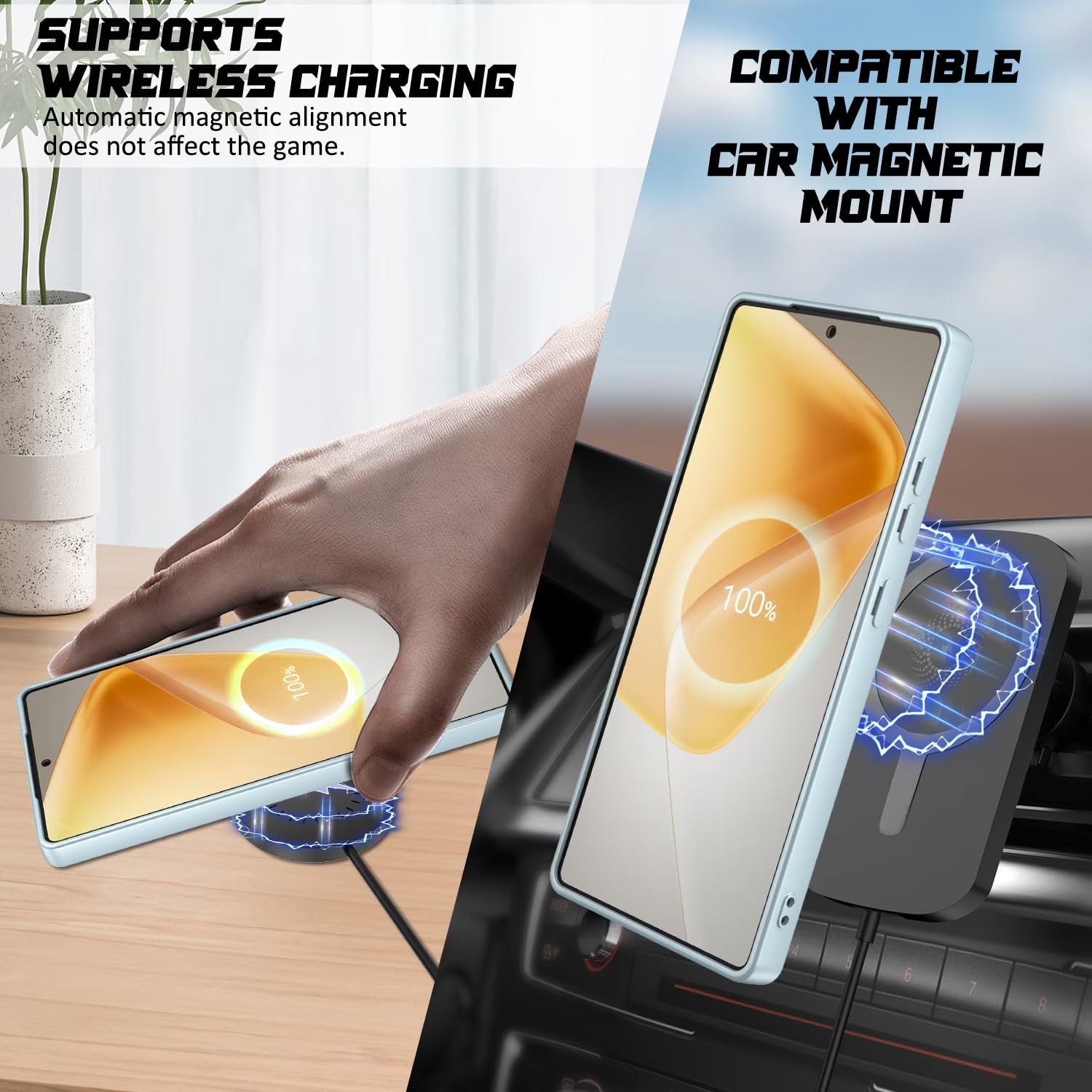 DIZORO Samsung S25 Ultra Case, Compatible with Mag Safe, Matte Luxury Metallic Luster Flexible TPU Wireless Charging Shockproof Case with Camera Protector (Sierra Blue.) — Amazon image 3
