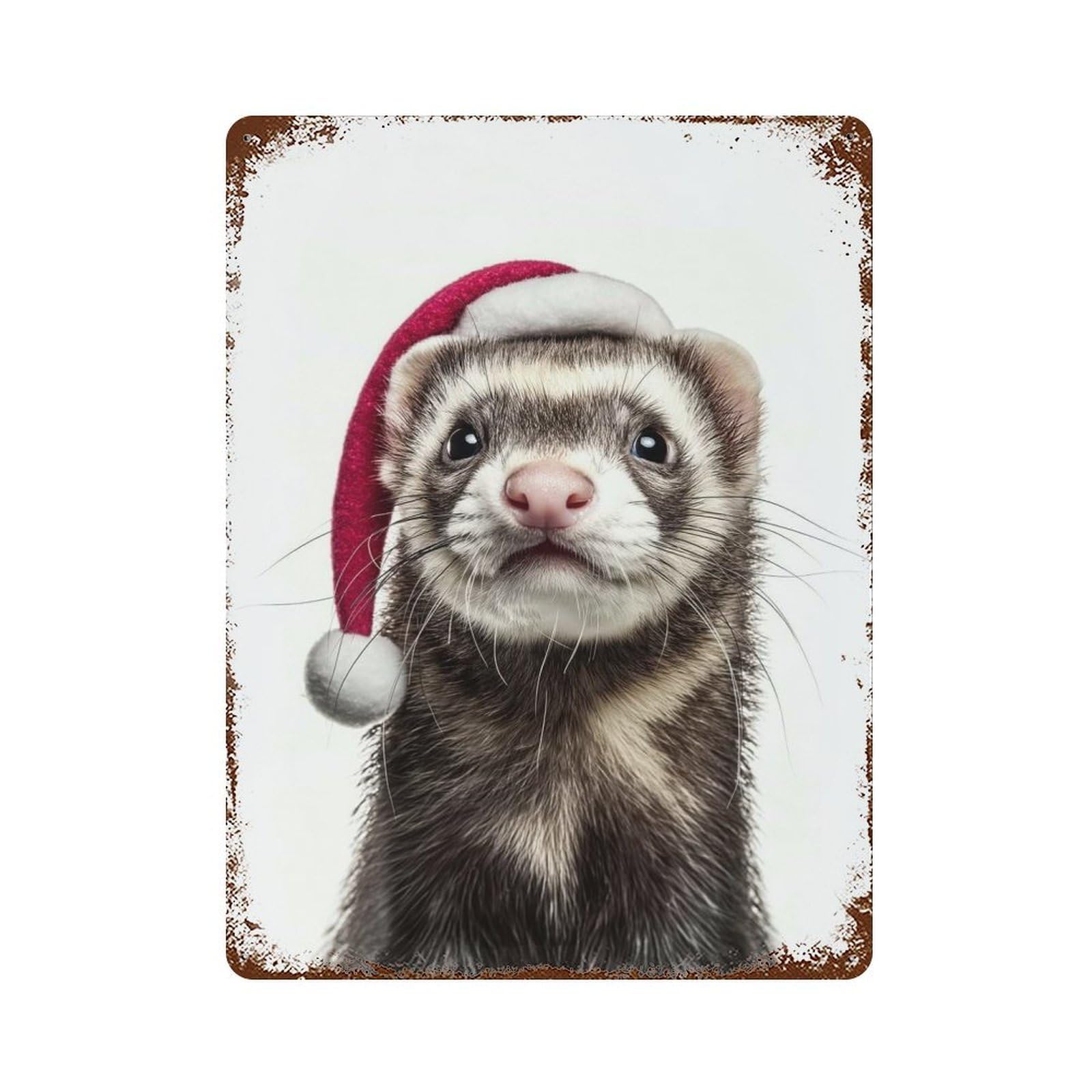 Festive Ferret Portrait Weathered Tin Sign 15.7"x11.8", Novelty Wall Decor for Garage, Pub Or Kitchen