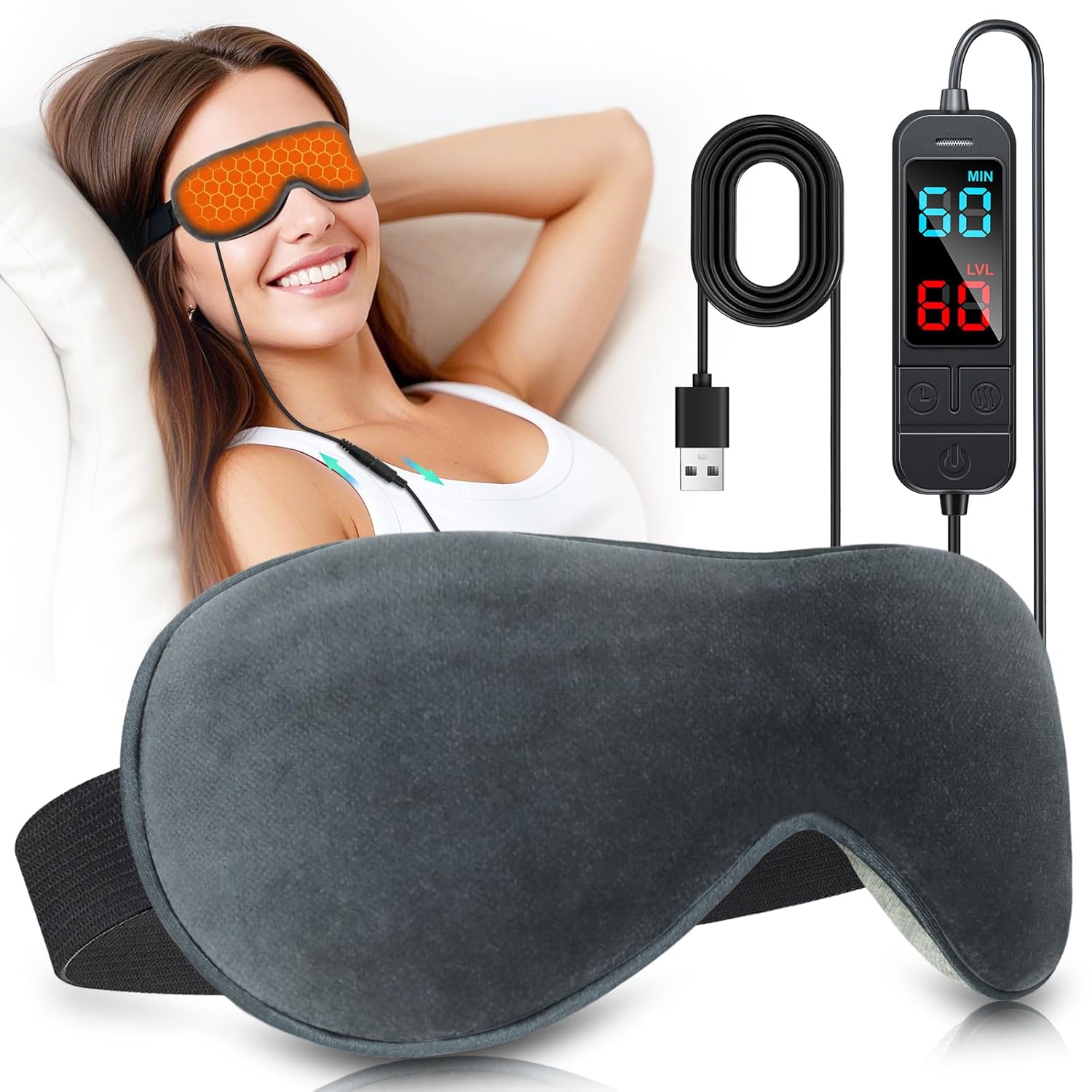 Heated Eye Mask for Dry Eyes Stye Migraines Relief - USB Electric Warm Compress with 20 Temp Time