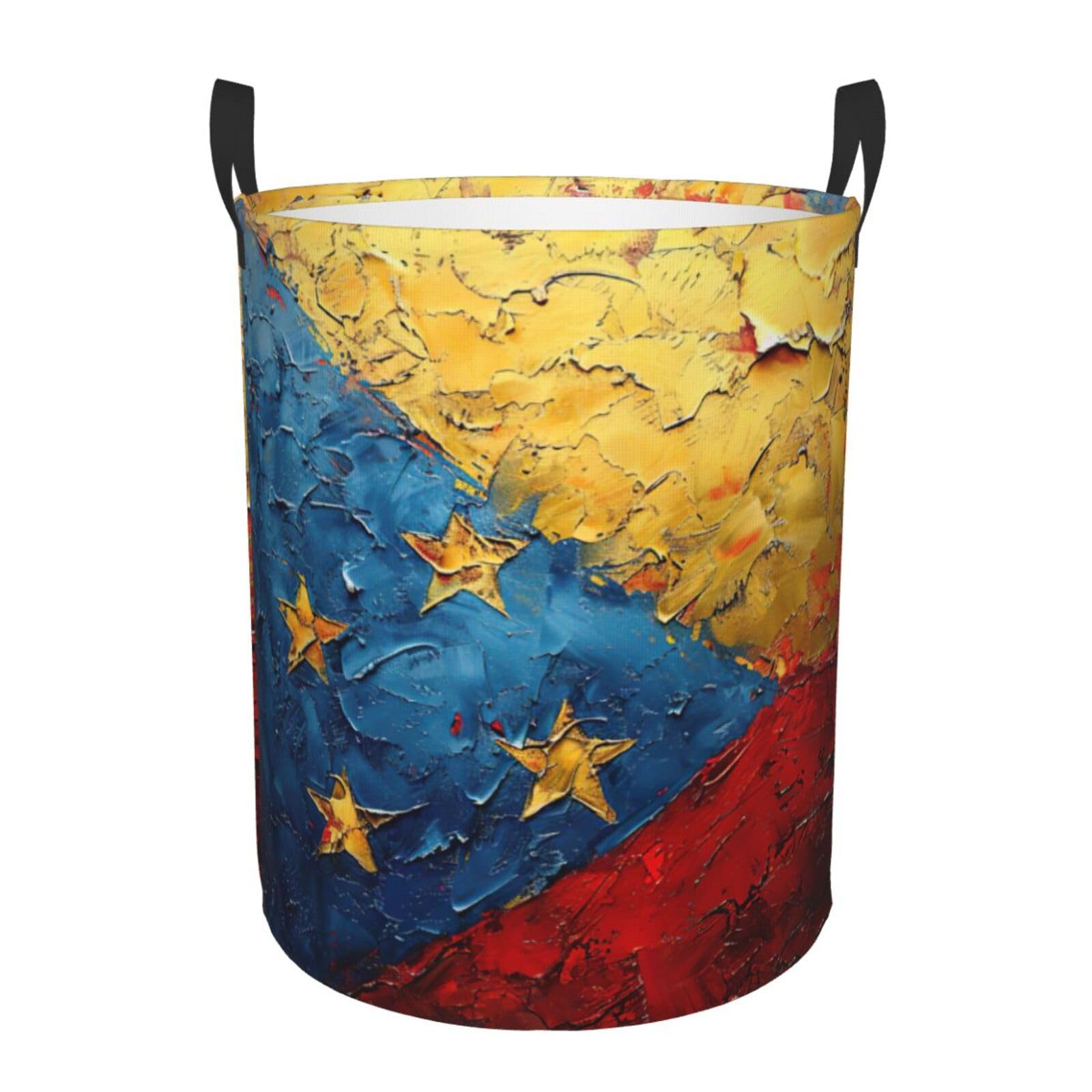 M Collapsible Laundry Hamper Round Flag of Venezuela Print Storage