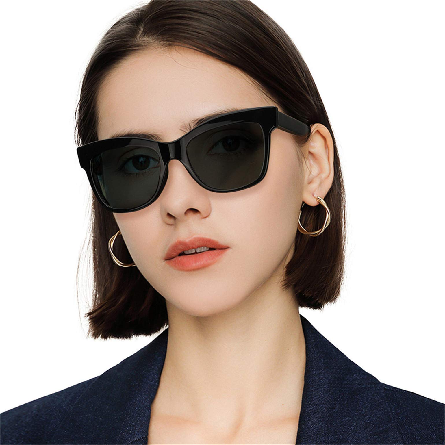 Vintage Polarized Sunglasses for Women Trendy 70s Thick Cat Eye Sunglasses with UV Protection LS1019
