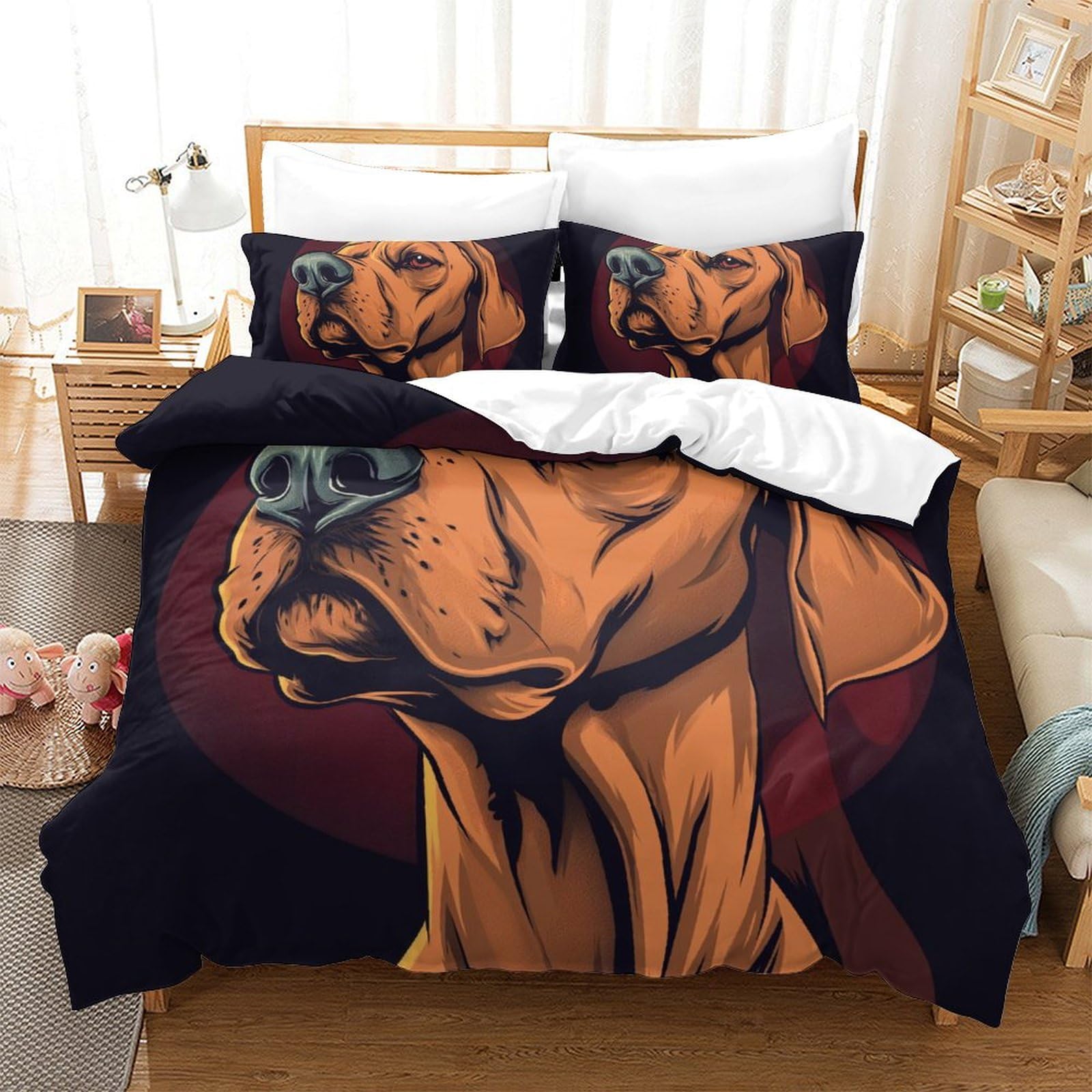 Housse de couette Labrador 220x240 cm avec 2 taies d'oreiller en microfibre King
