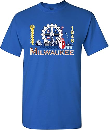 UGP Campus Apparel Camiseta básica de algodón con banderas de la ciudad de Estados Unidos, orgullo natal, Milwaukee Azul Real