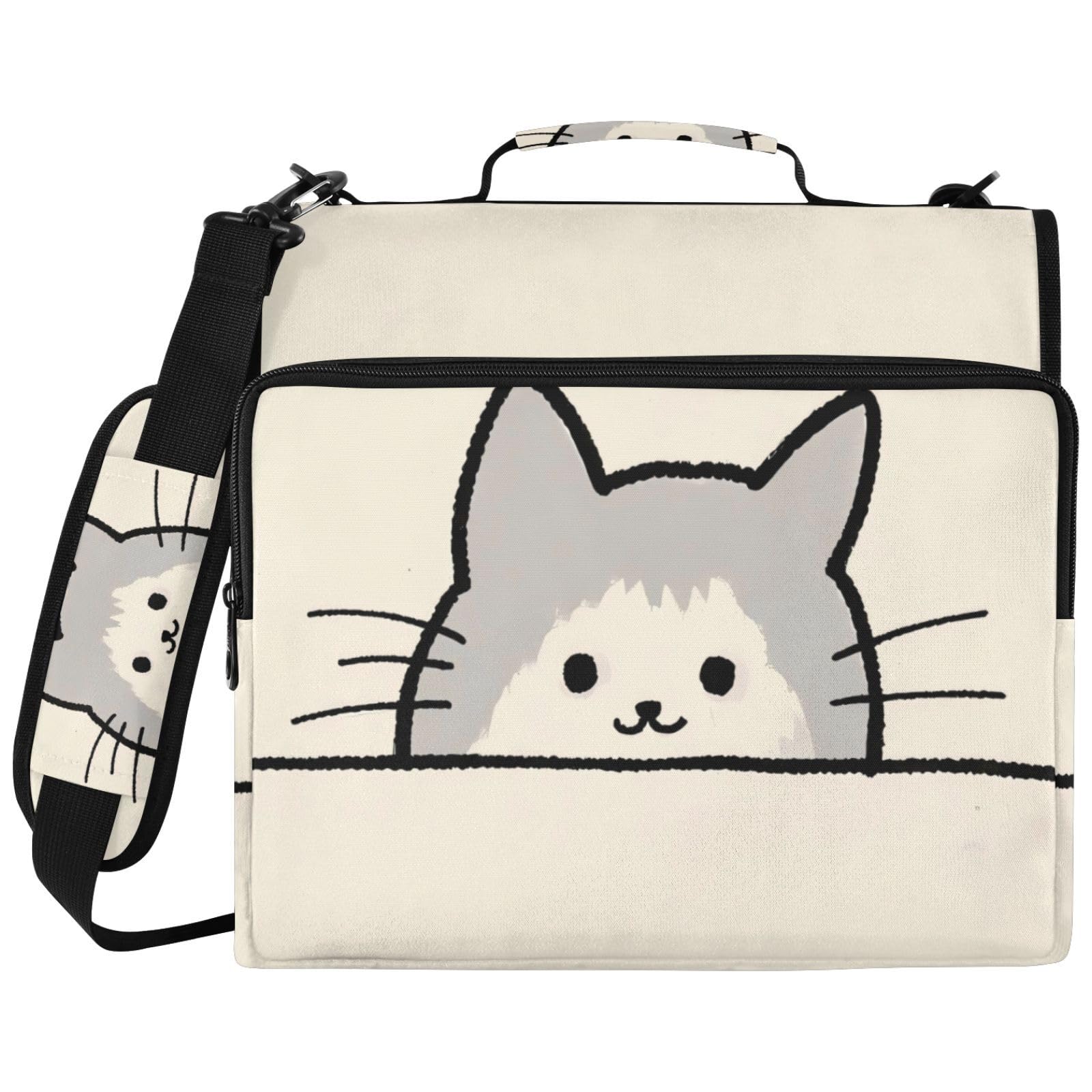 Cat Peek - Borsa per raccoglitori a 3 anelli, con cerniera, colore: bianco