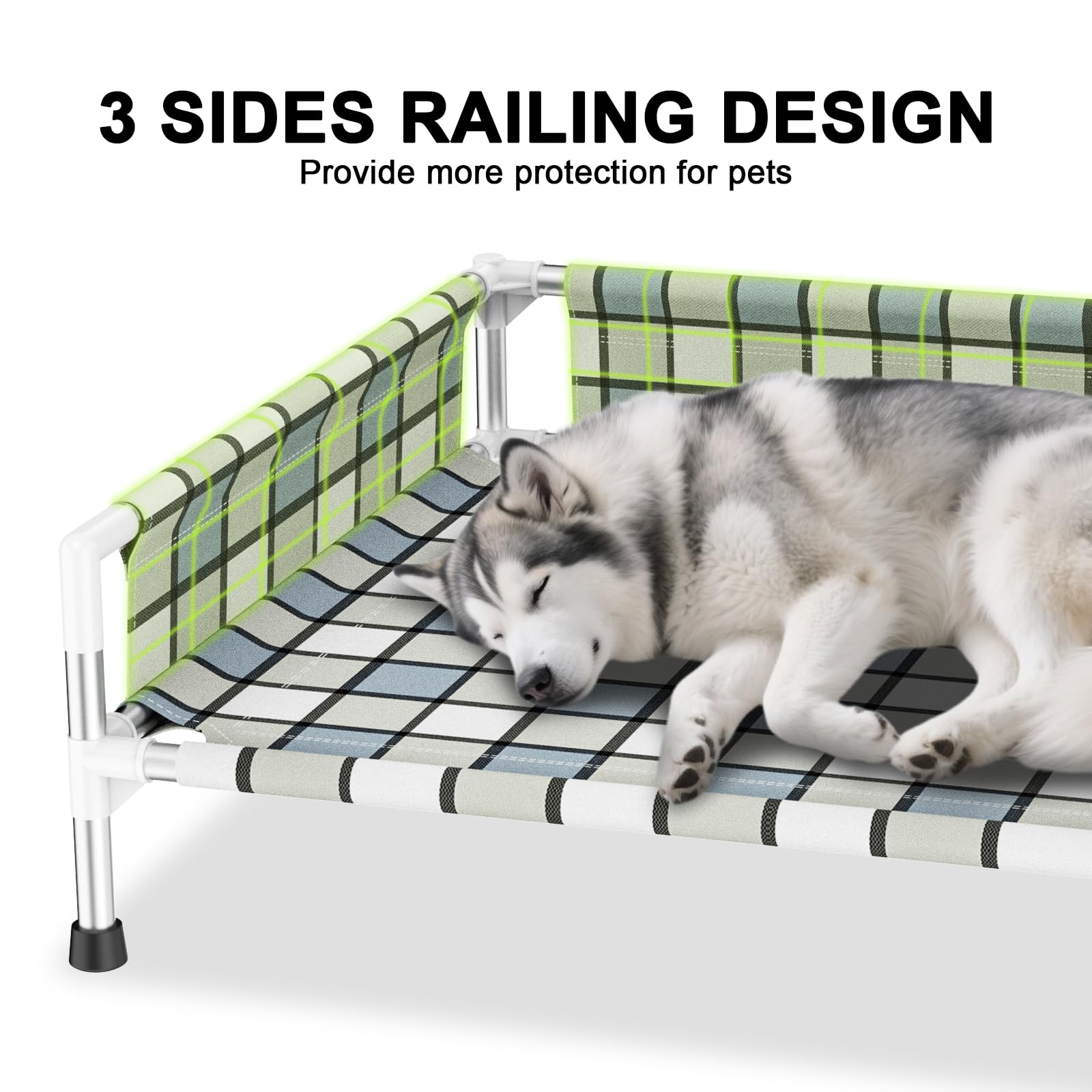 Elevated Raised Outdoor Dog Bed - Cooling Washable Dog Cot with Guardrail, Durable & Breathable Cotton Mesh Pet Hammock Beds with Stainless Steel Pipe Frame for Large Pets (34'' x 26'' x 12'') - image 2