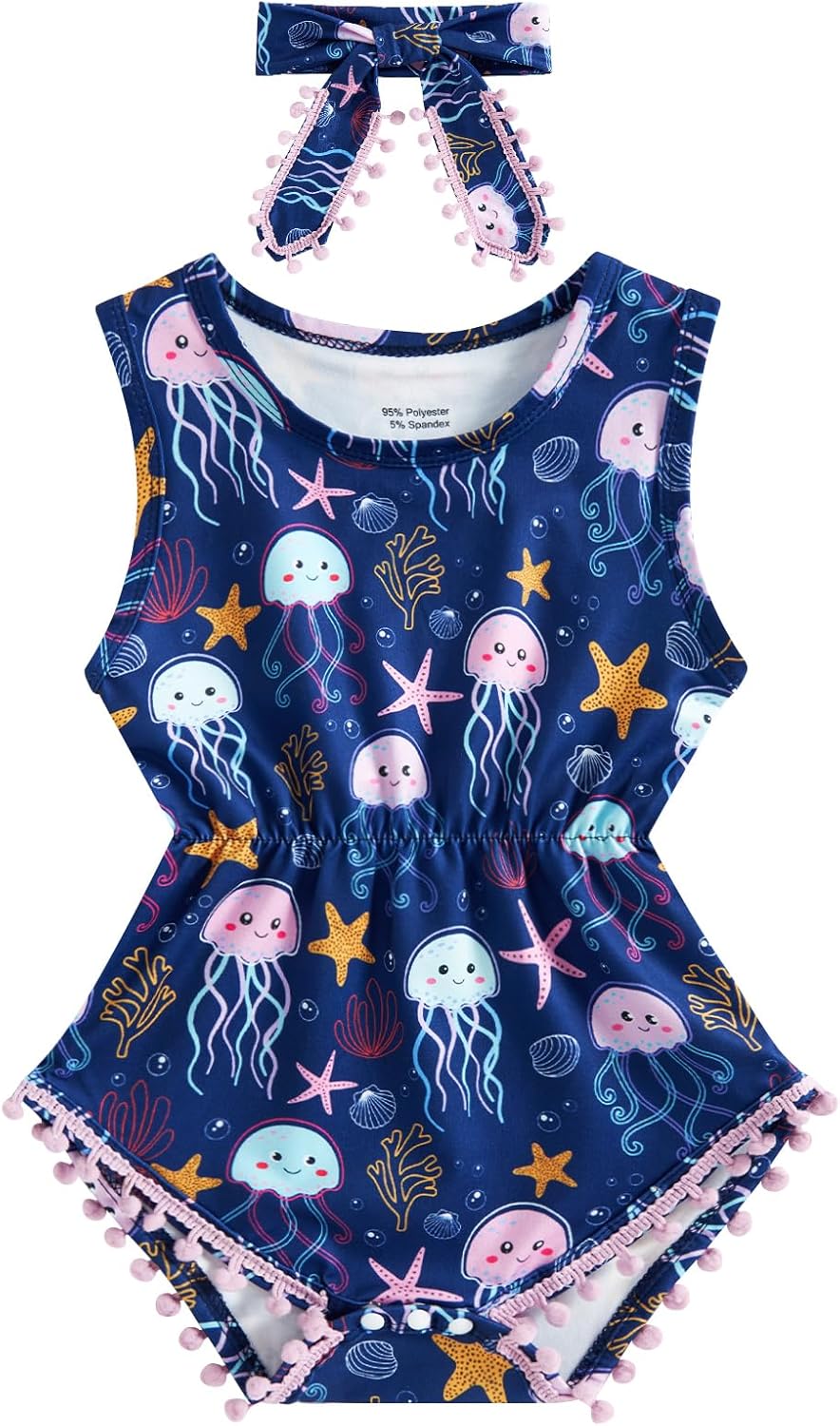 BFUSTYLE Baby Girl Clothes 0-24 Months Outfit Sleeveless Infant Romper Bodysuit with Headband