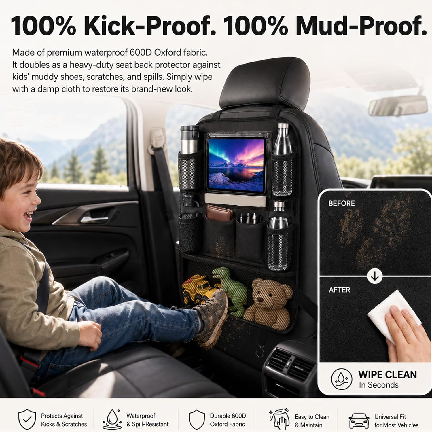 Backseat Car Organizer Universal Seat Back Storage Protector 2 Pack
