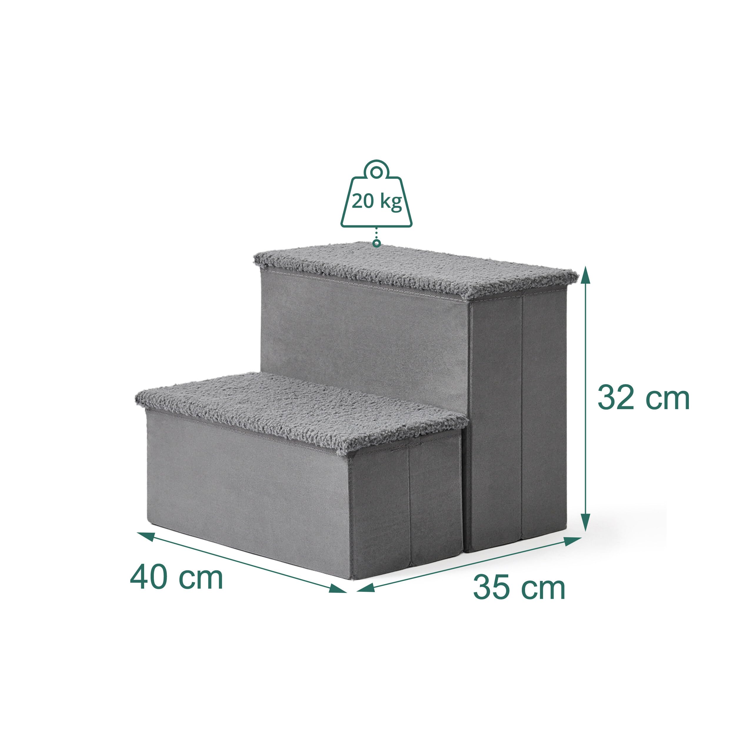 Relaxdays Scala per cani pieghevole, 2 gradini, con vano, grigio | 32x40x35 cm, rivestimento in tessuto, per letto/divano