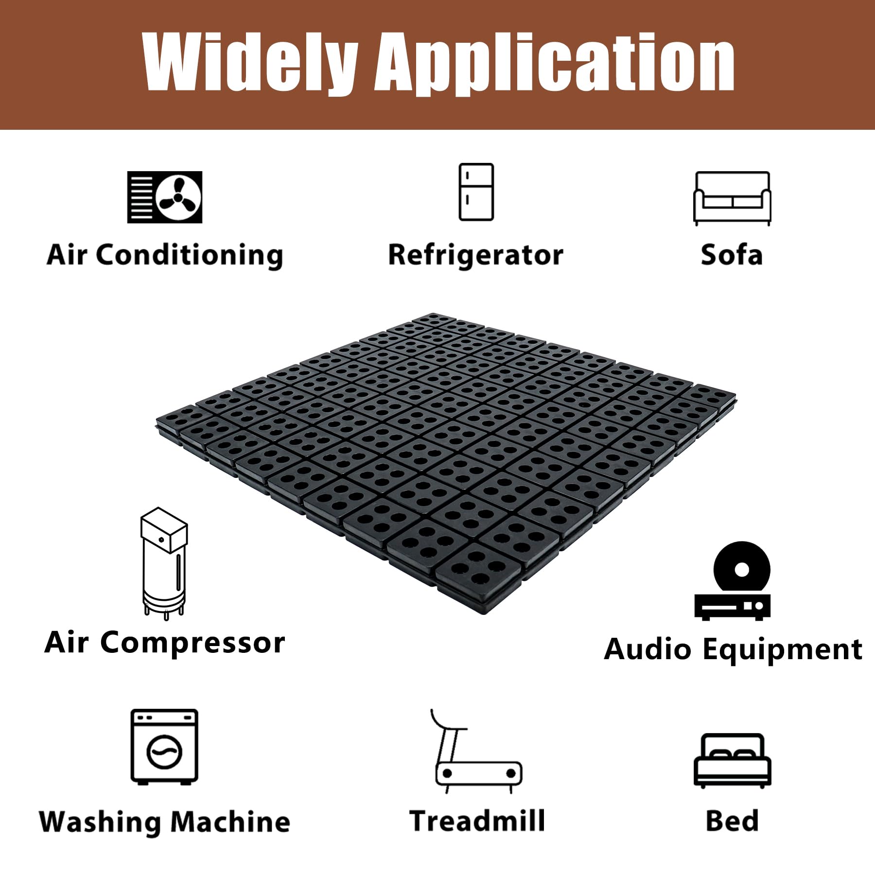 BJADE'S Alfombrillas antivibración, 18 x 18 pulgadas, alfombrillas de goma de 19 mm de grosor, anticaminar, antideslizante, almohadilla de aislamiento de vibración antirruido para secadoras, equipos