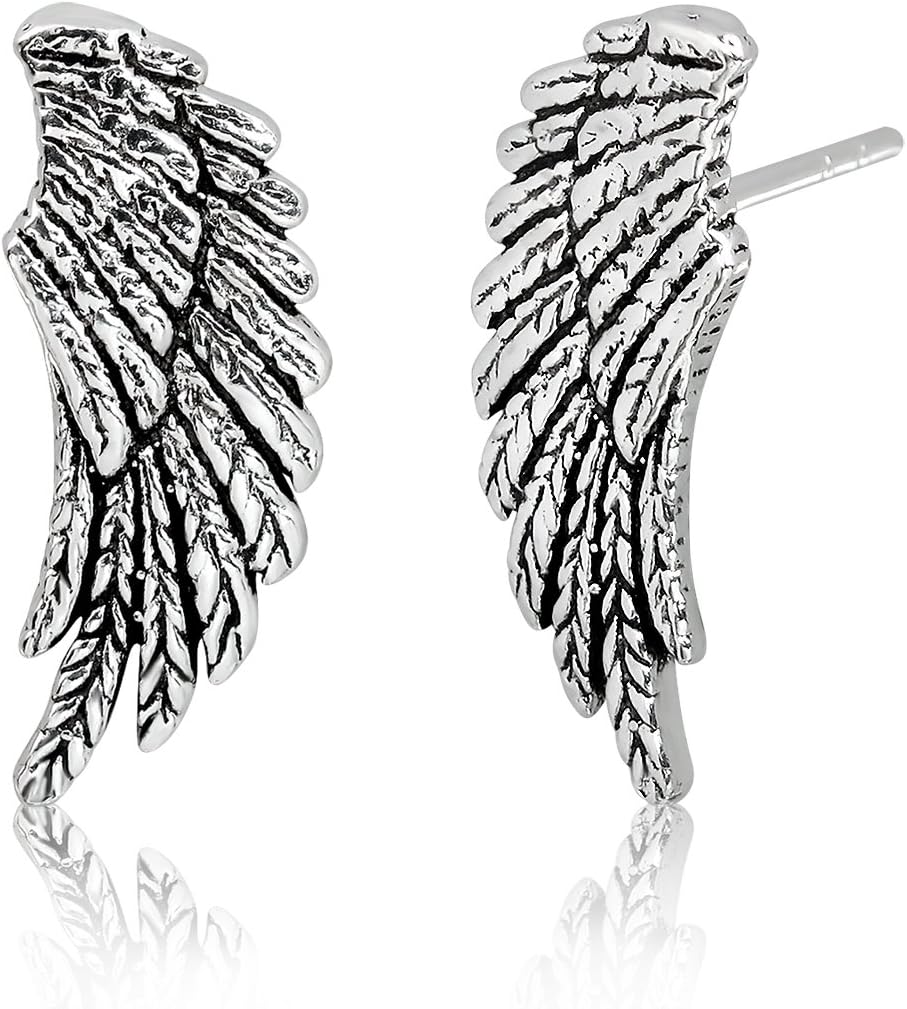 WithLoveSilver 925 Sterling Silver Charm Angel Wing Stud Earrings