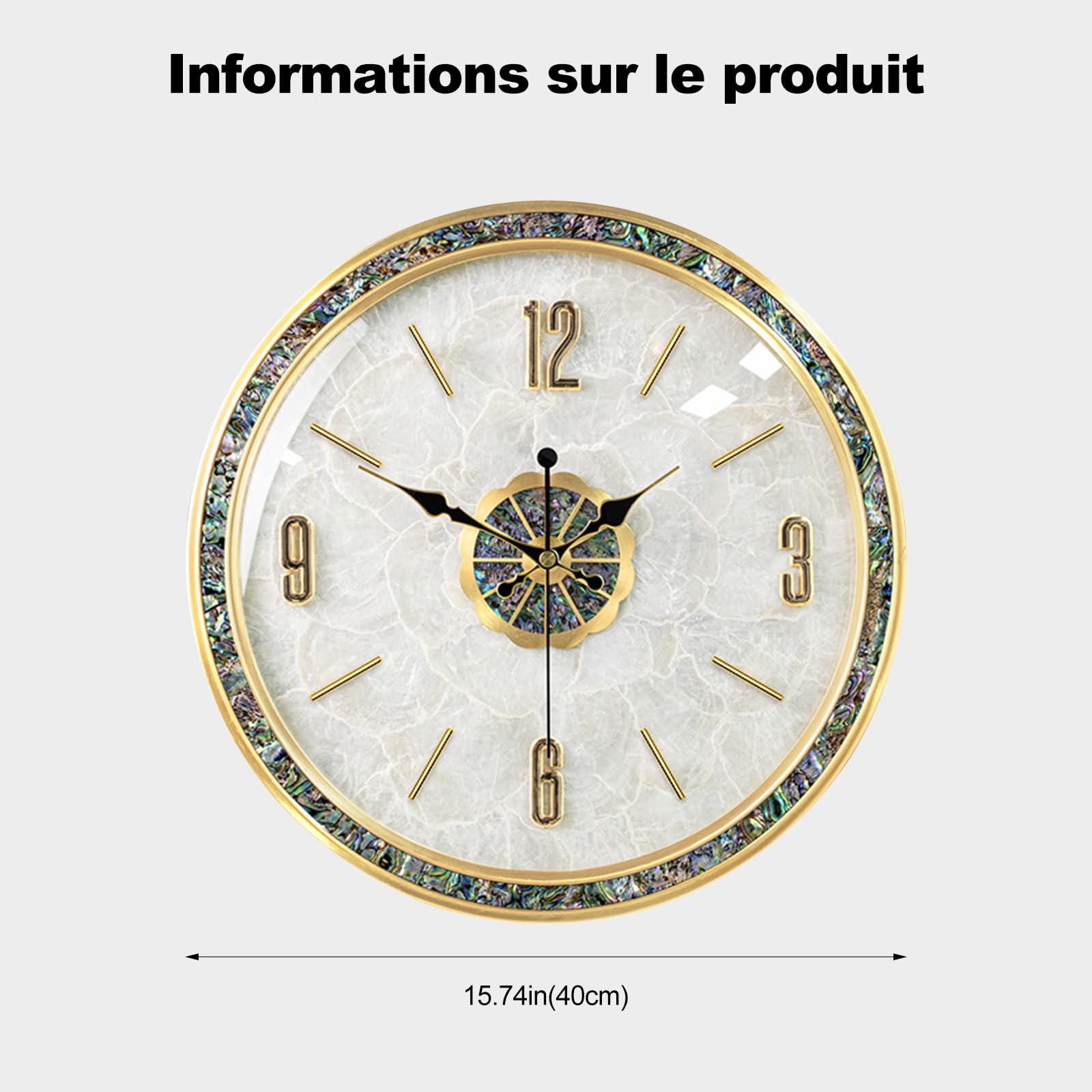 Ergocar Horloge Murale De Coquille Naturelle， Horloge Murale Silencieuse, Adaptée à La Décoration des Salons, des Salles D'entrée, des Chambres Et des Salles De Conférence