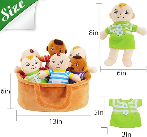 Miniatura 2 de Cesta de muñecas de felpa para bebés, muñecas de peluche de 8 pulgadas, juego de 6 piezas intercambiables para ropa intercambiable, figuras de felpa