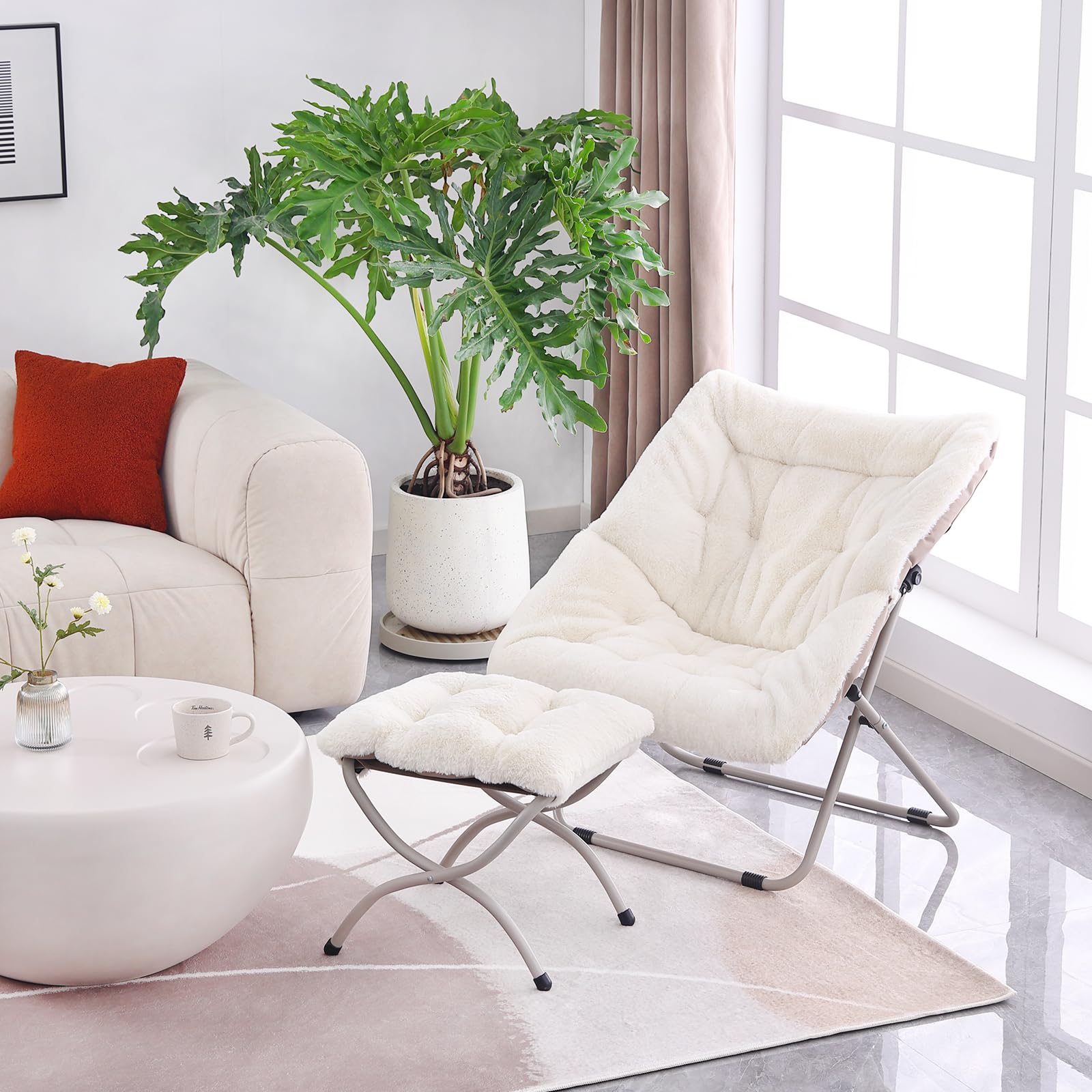Hokku Designs Chaise Longue Surdimensionnée En Fausse Fourrure De 42 Po Avec Repose Pieds Et Porte Gobelets C114845554