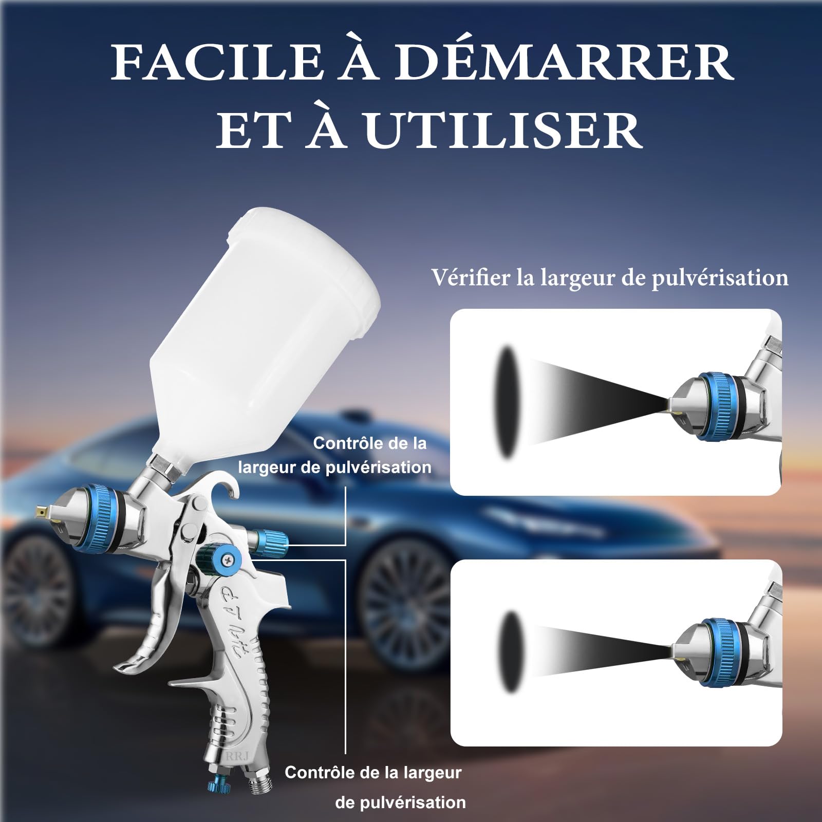 HVLP Professionale Pistola a Verniciatura con 3 Ugelli 1,4/1,7/2,0mm Tazza 600cc Alimentazione a Gravità Kit Spruzzo, HVLP Mobili Auto Pistola Riparazione (Blu)