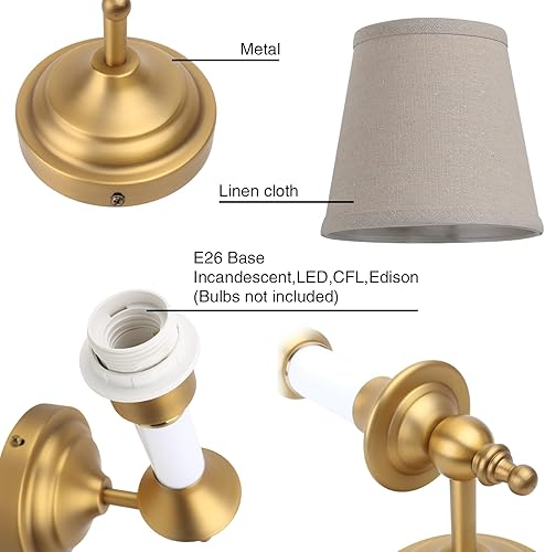 Miniatura 2 de PERMO Wall Sconces Set of 2 Classic Vintage Fabric Sconce with Funnel Linen Shade Hardwired Wall Mounted Light for Hallway, Bedroom, Living Room