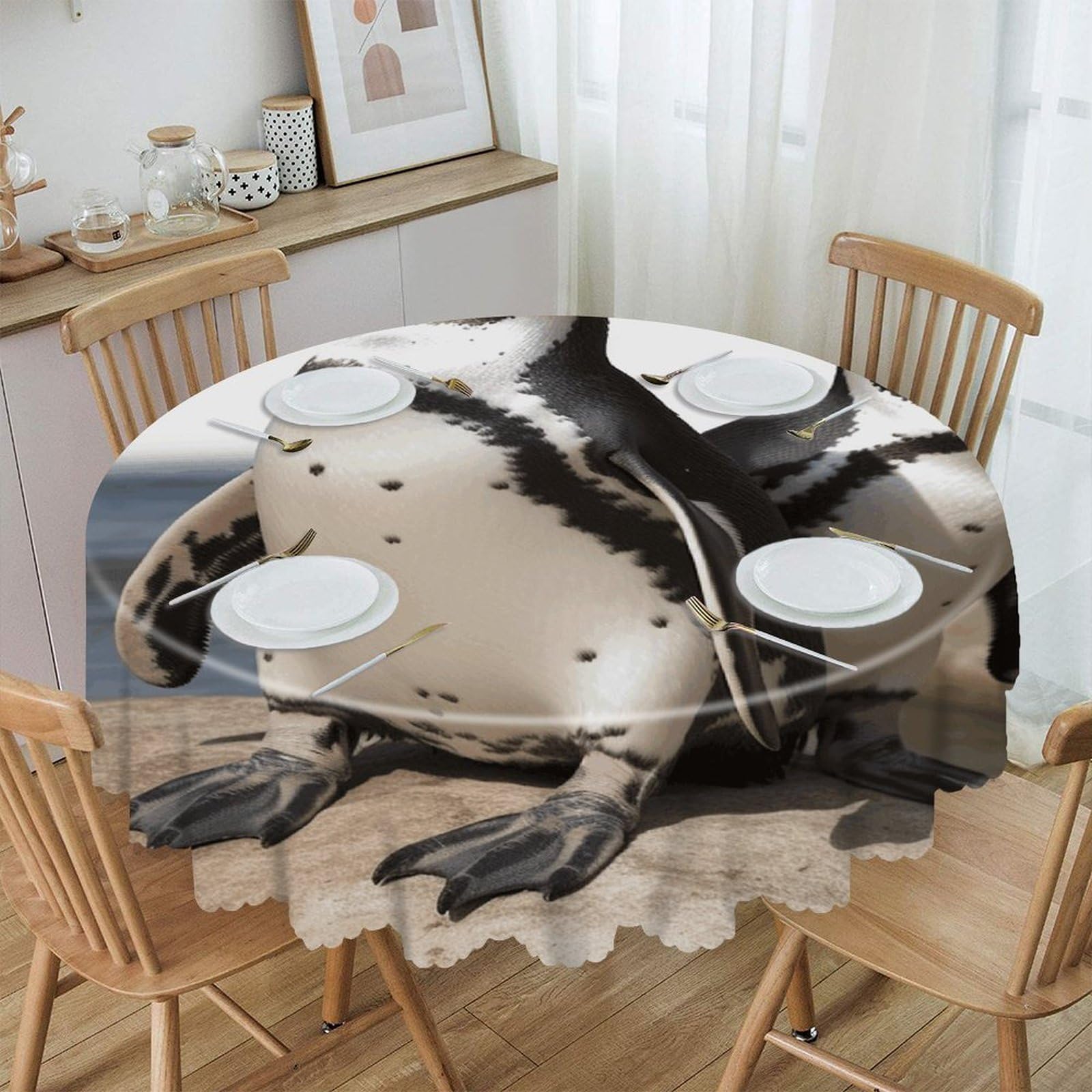 VstaDank African Penguin Round Tablecloth 60 Inch Easy to Clean Circle Table Cover Thick Decorative Round Polyester Table Cloth for Dining Kitchen Party Farmhouse Outdoor