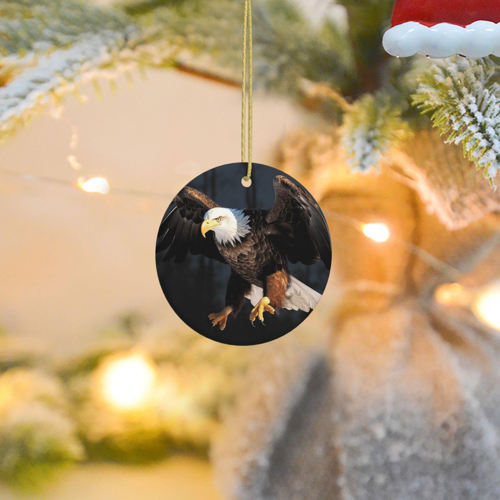 2025 Christmas Tree Decoration Hanging Round Ornament Bald Eagle Ceramic Ornaments Christmas Tree Decorations Round Pendants for Xmas Tree Winter New Year Party Supplies