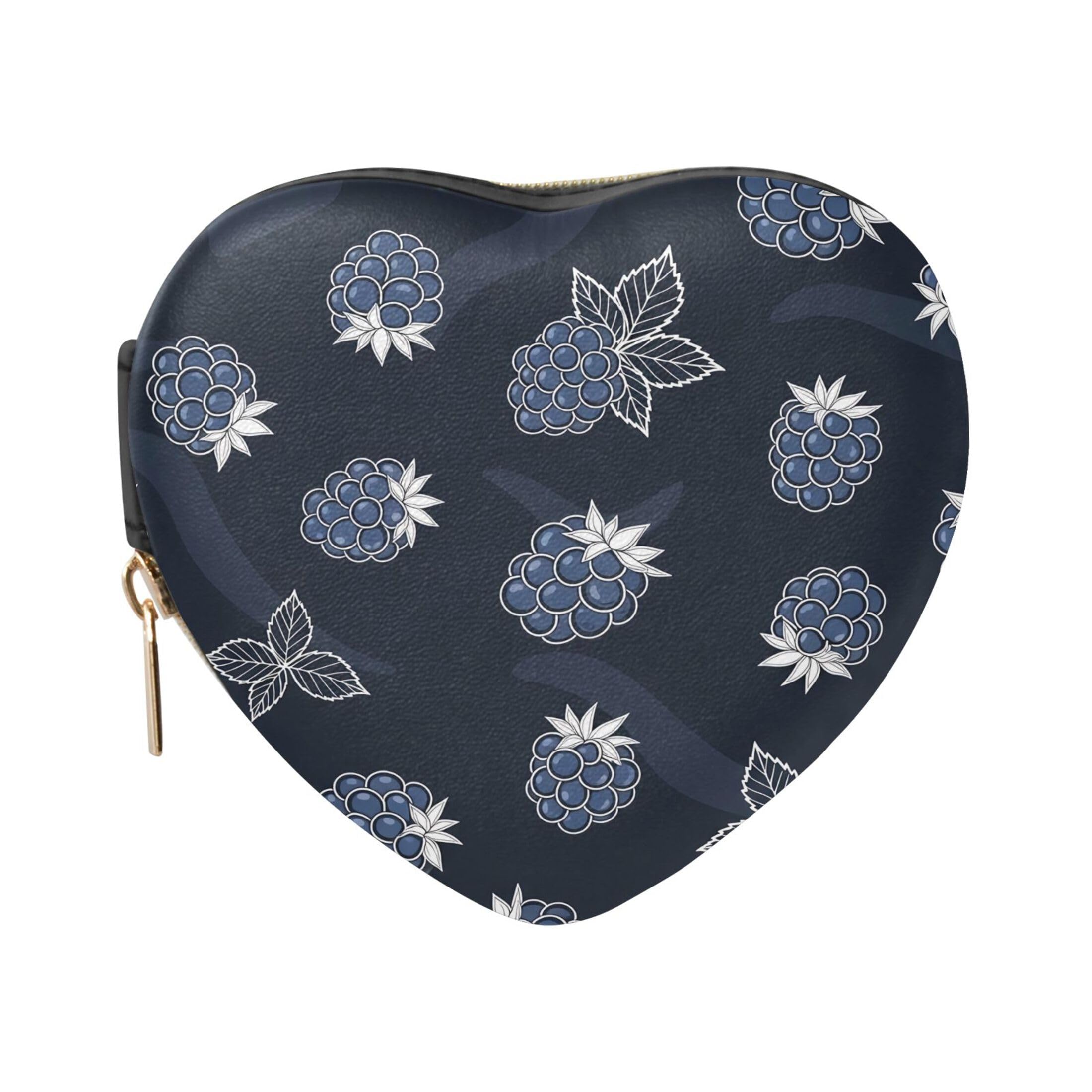 Fuauuyl Blueberry Small Jewelry Box Heart-Shaped Jewelry Case, Portable Travel Organizer Bridesmaid Proposal Gift for Women Girls
