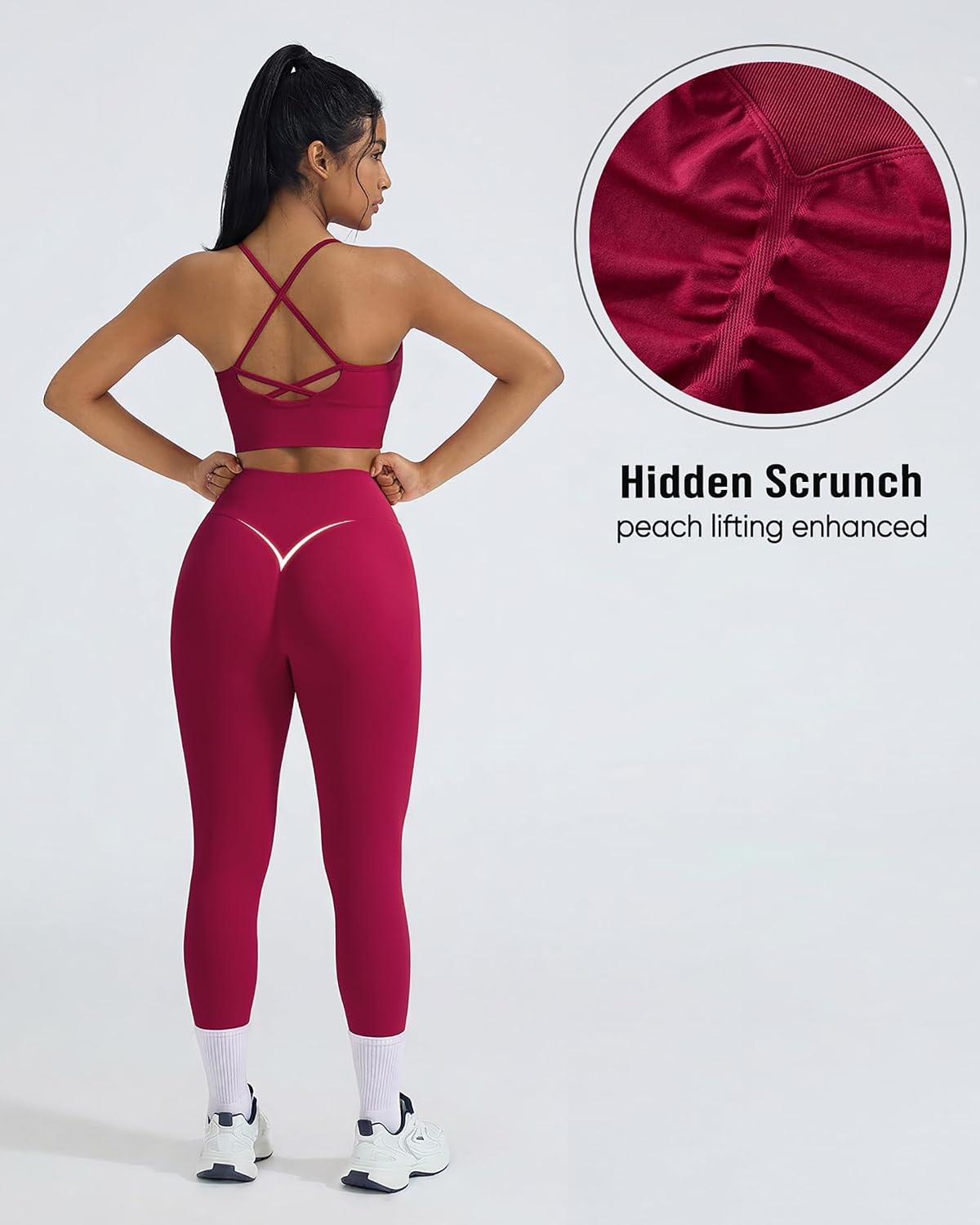 OMKAGI Padded Workout Sets for Women Cross Back Tank Gym Leggings Outfits | Open Back Workout Tops Matching 2 Piece Workout Sets, Sexy Scrunch Butt Leggings Gym Outfits, Cute Ribbed Seamless Gym Sets