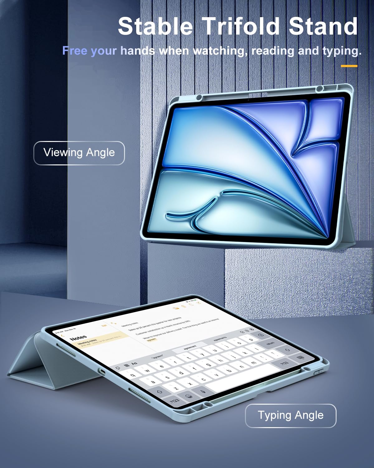TiMOVO Custodia per Nuovo iPad Air 13 Pollici (M2) 2024 con Portapenne, Cover Protettiva per iPad Air 13 2024 con Supporto Pieghevole & Retro Trasparente, Auto Sveglia/Sonno, Cielo Blu