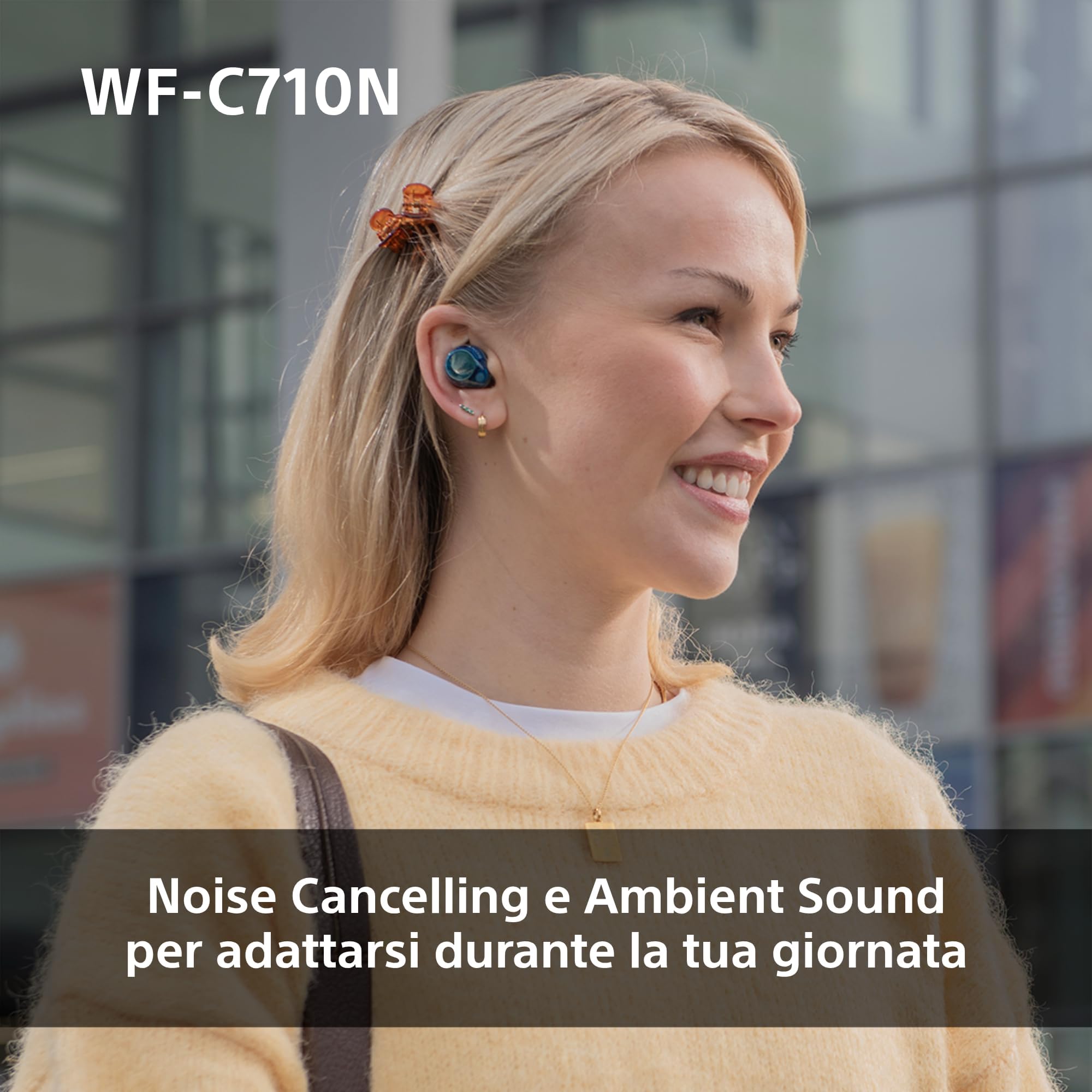 Sony WF-C710N auricolari Truly Wireless con Noise Cancelling, qualità delle chiamate,connessione multipoint,IPX4, fino a 40 ore di autonomia, compatibili con iOS e Android, Glass Blue (nuovo modello)
