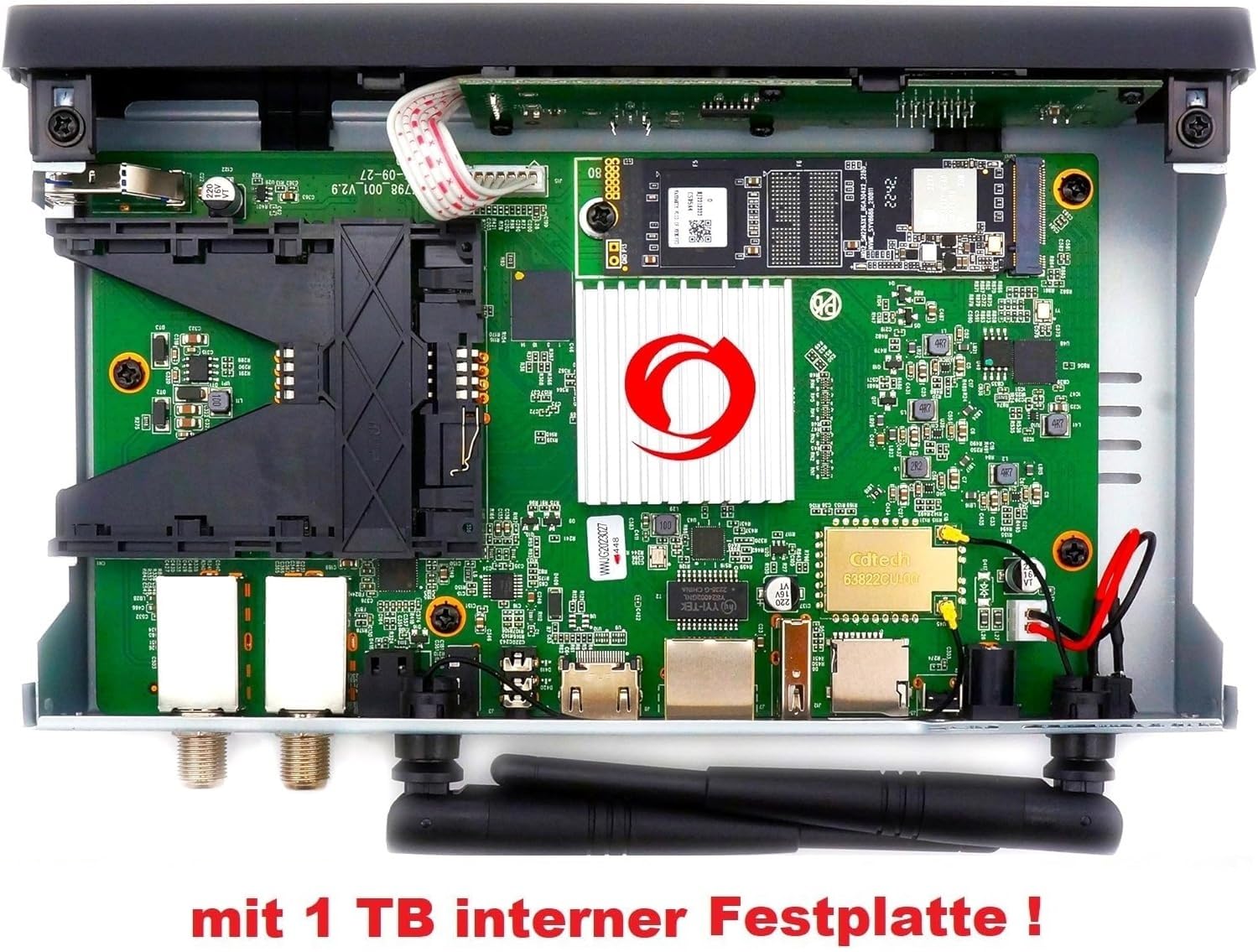 Octagon SF8008 UHD 4K Supreme Twin Sat Receiver + 1TB Festplatte INTERN, 2X DVB-S2X Tuner, E2 Linux & Define OS, mit Aufnahmefunktion, M.2 M Key, Gigabit LAN, Kartenleser, Sat to IP, WiFi WLAN