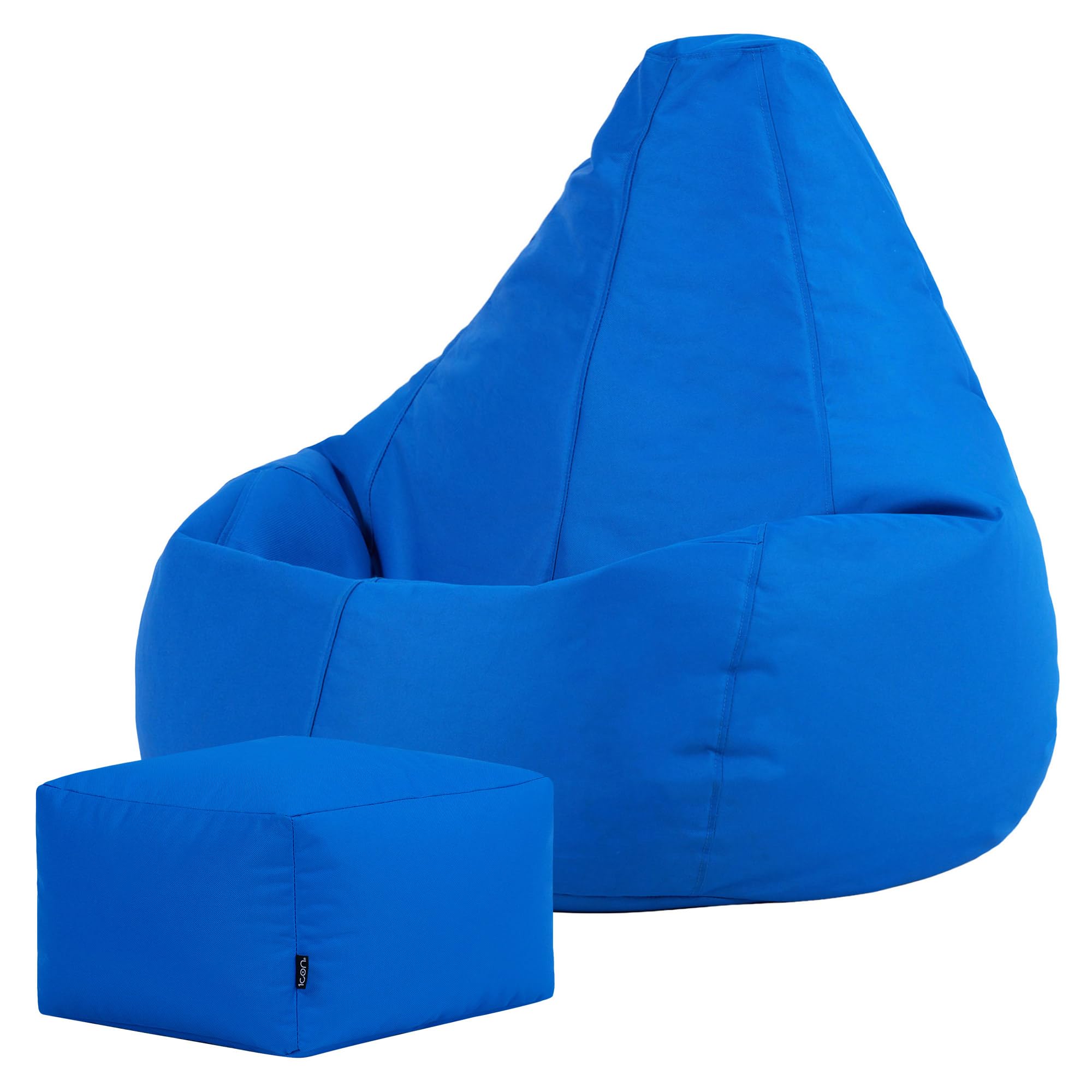 Bean Bag Bazaar Dalton Outdoor Bean Bag and Footstool, Blue, Garden Chair and Footstool, Water Resistant Fabric, Gaming Beanbag with Filling Included, Garden Seat, Outdoor Seating