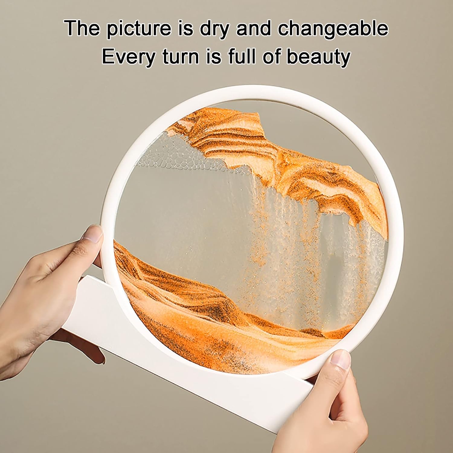 Moving Sand Art Picture Decor,Flowing Sand Painting Dynamic Sand Painting,Round 3D Deep Sea Sandscape Crafts,for Office Bookshelves Home Ornament Desktop Decoration Toy ( Color : Yellow with white )