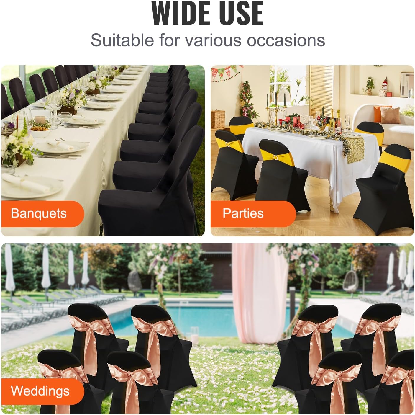 VEVOR Elastic Spandex Folding Chair Cover Universal Fit Chair Cover Removable Washable Protective Sofa Cover for Weddings, Festivals, Banquets, Parties, Celebrations, Dinners (Black-c, 30PCS)