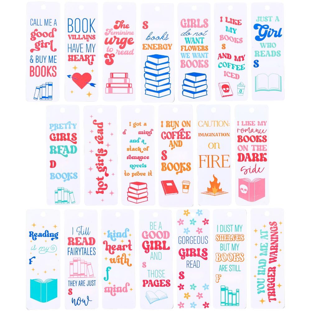 YJ Premiums Bookmarks for Women 20PC Set Aesthetic, Vibrant, Witty, and Colorful Page Markers for Book Lovers, Readers, and Bibliophiles Unique and