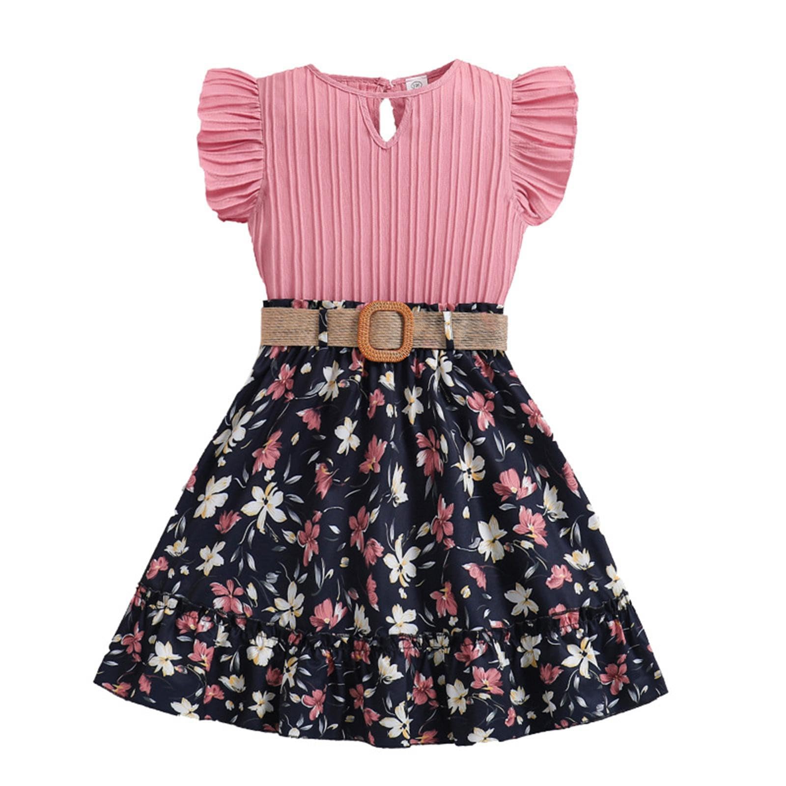 Generic 2024 Niñas Camiseta Ropa con Estampado Floral Pantalones Cortos, Verano Ocio Transpirable Tops Conjunto Elegante 7-12 Años T-shirt Trajes