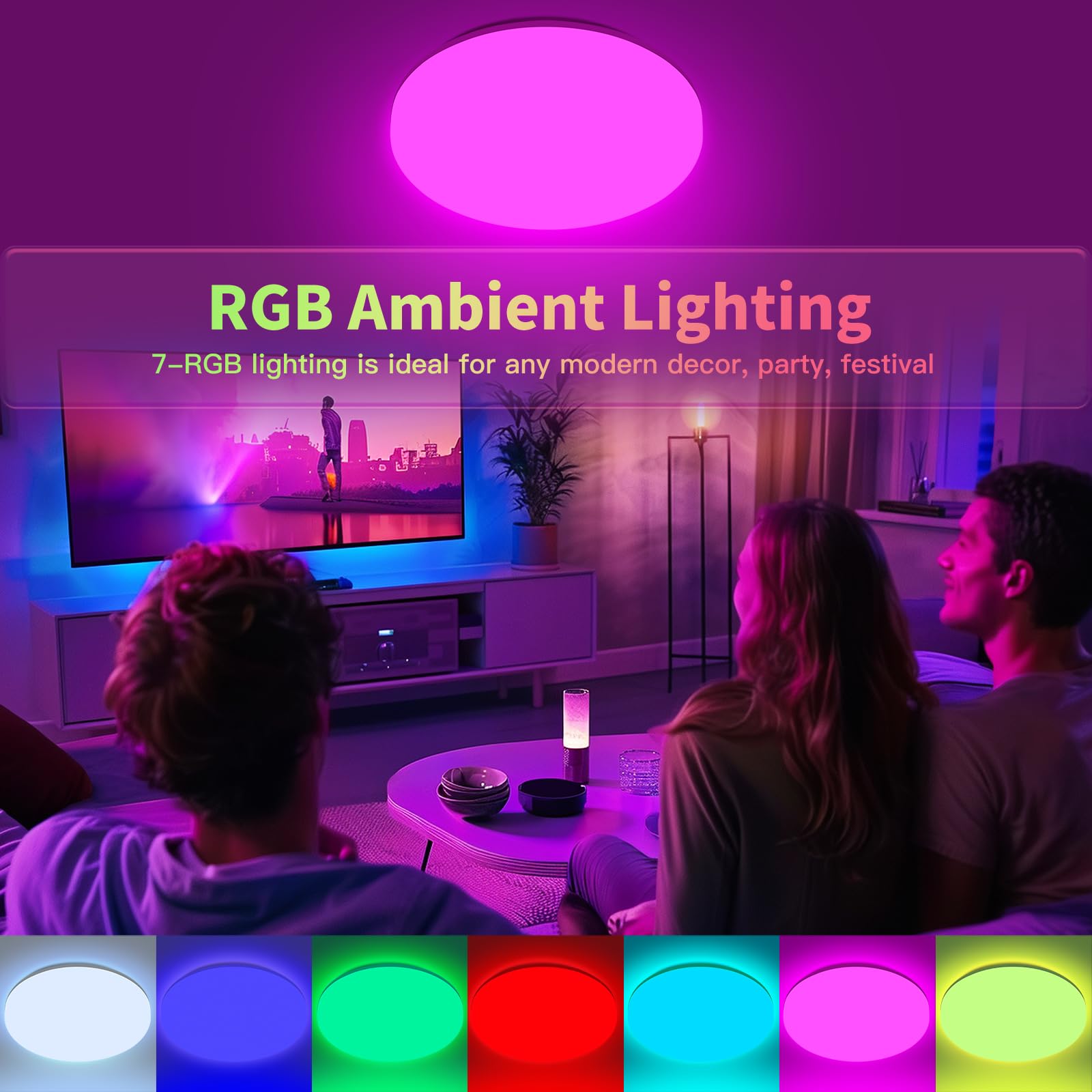 Aigostar RGB LED Ceiling Light with Remote Control, 18W Bathroom Ceiling Light 3000K-6500K 2100LM, Dimmable - Image 4